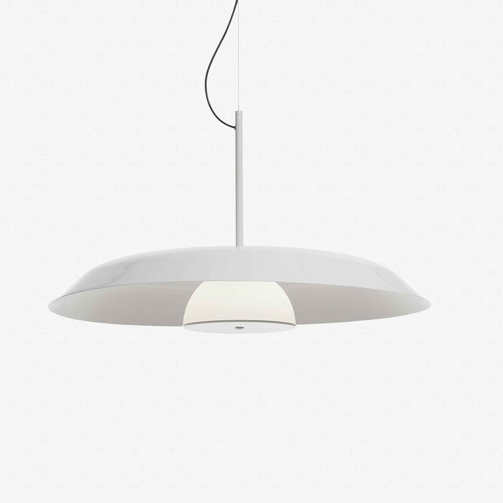 Oluce LED hanglamp Iride, Ø 85 cm, wit, metaal, glas