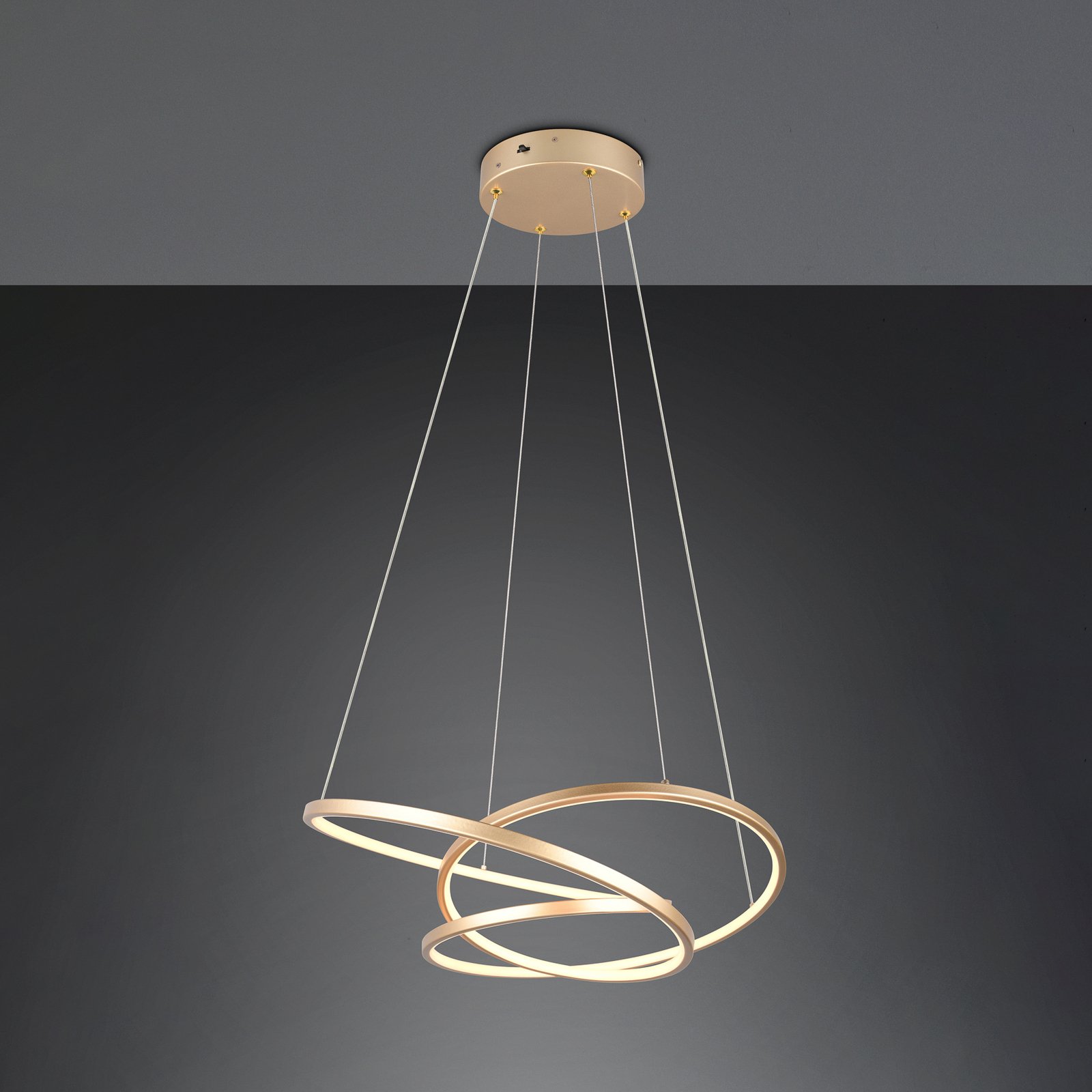 Suspension LED Darvin longueur 64 cm, doré, métal, CCT