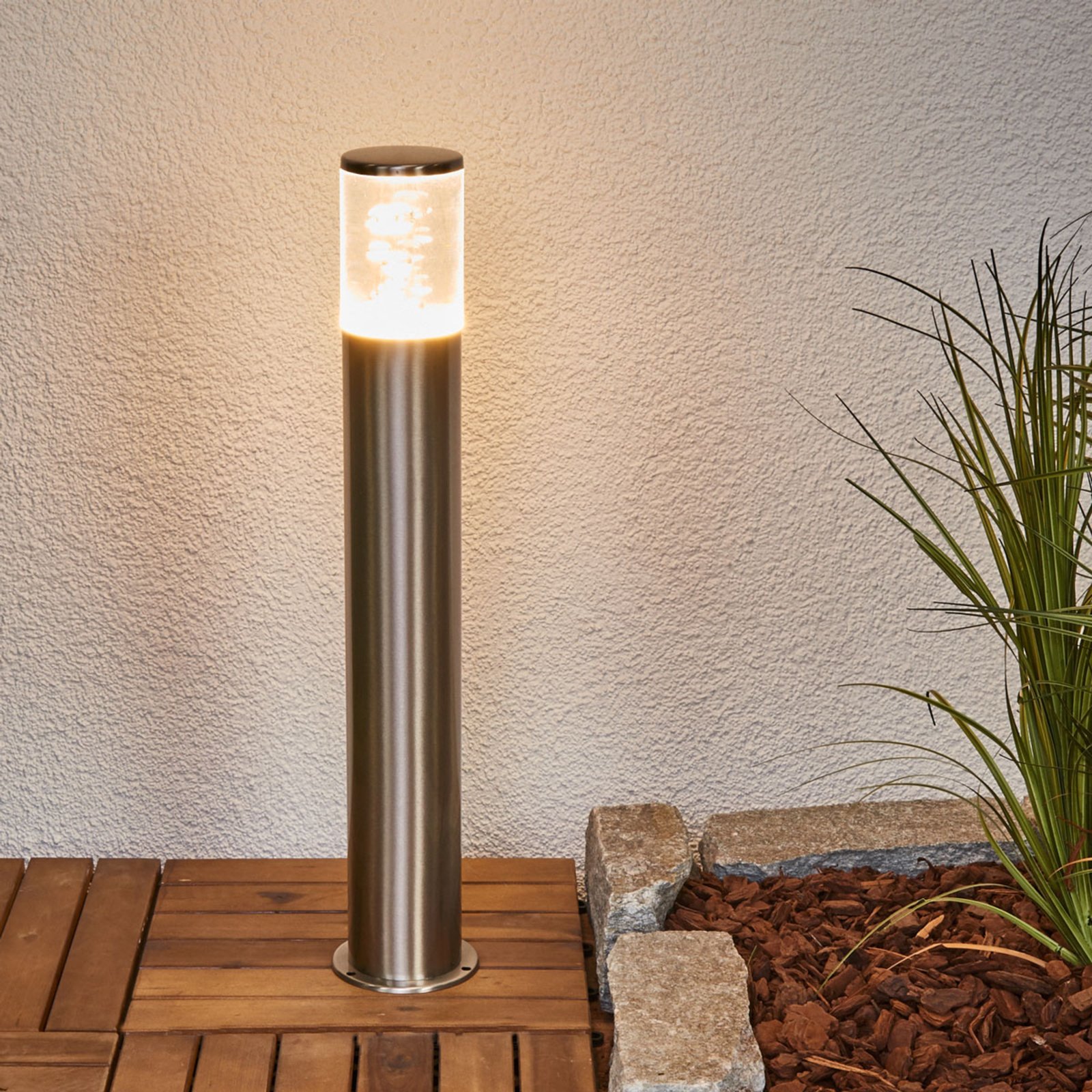 Sokkellampe Belen i rustfritt stål med LED-lys