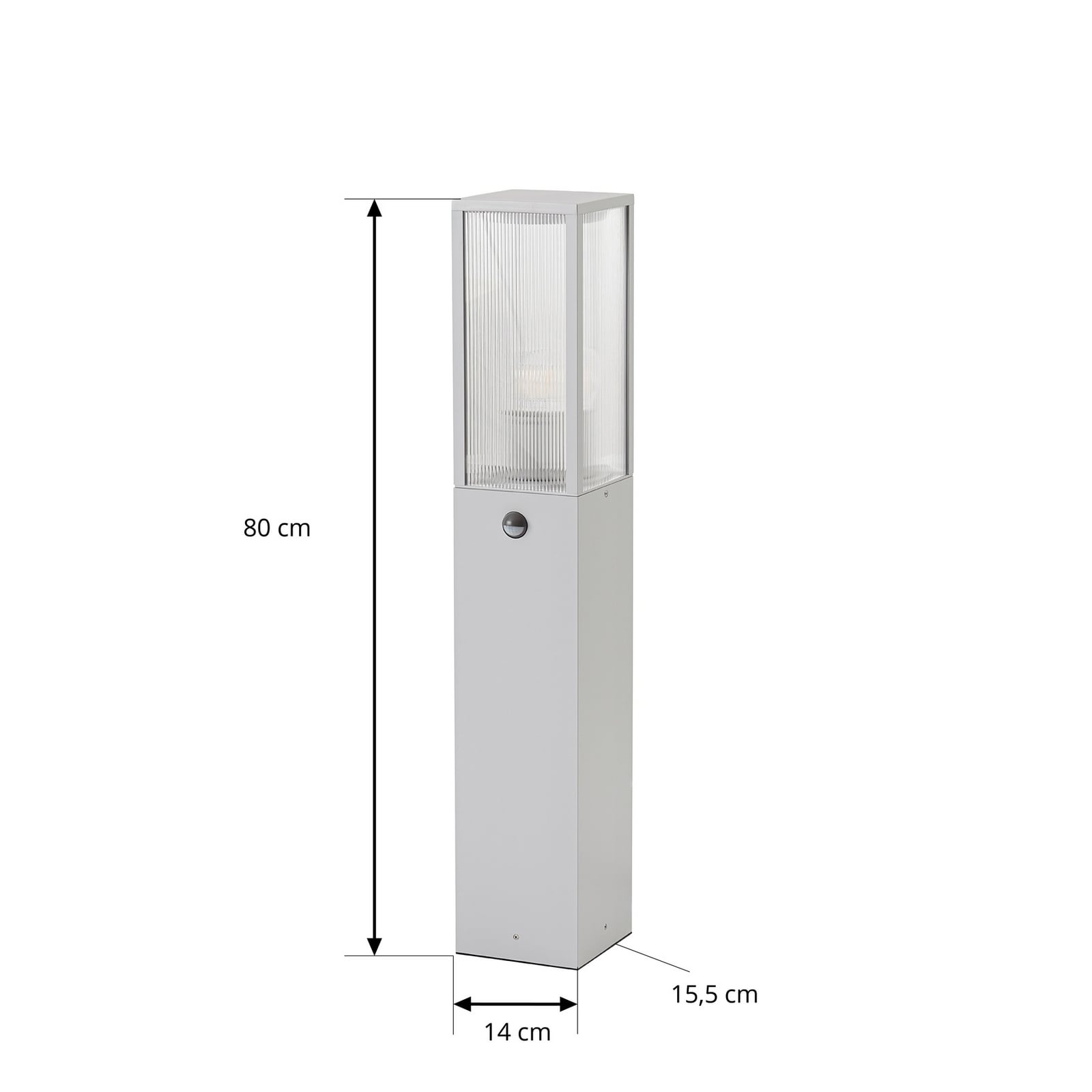 Lampione Peldar, grigio chiaro/scanalato, 80 cm, con sensore - Lindby
