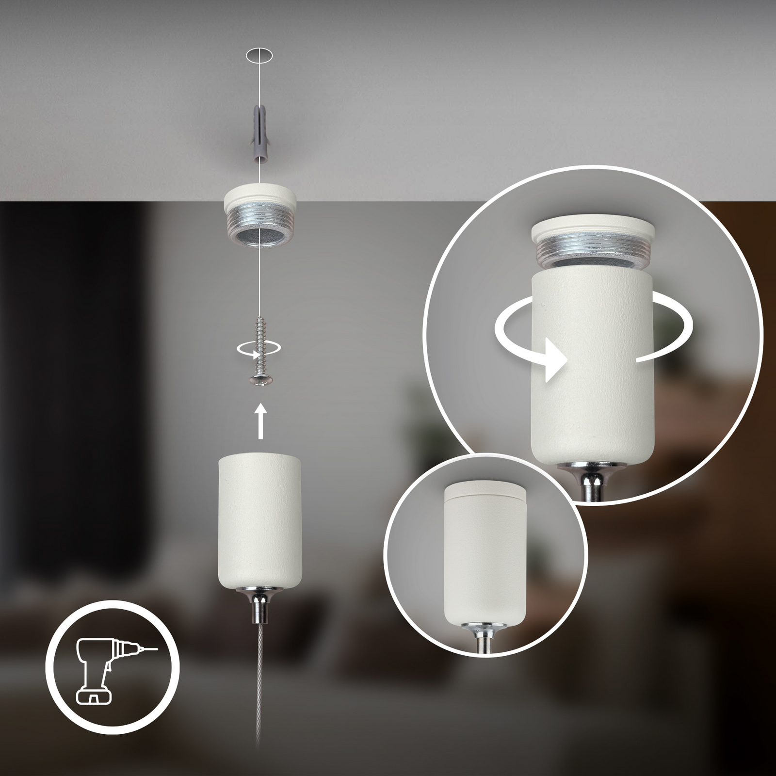 Lámpara colgante LED recargable «Hang», blanca, de plástico, atenuable Lámpara colgante LED recargable «Hang», blanca, de plástico, atenuable