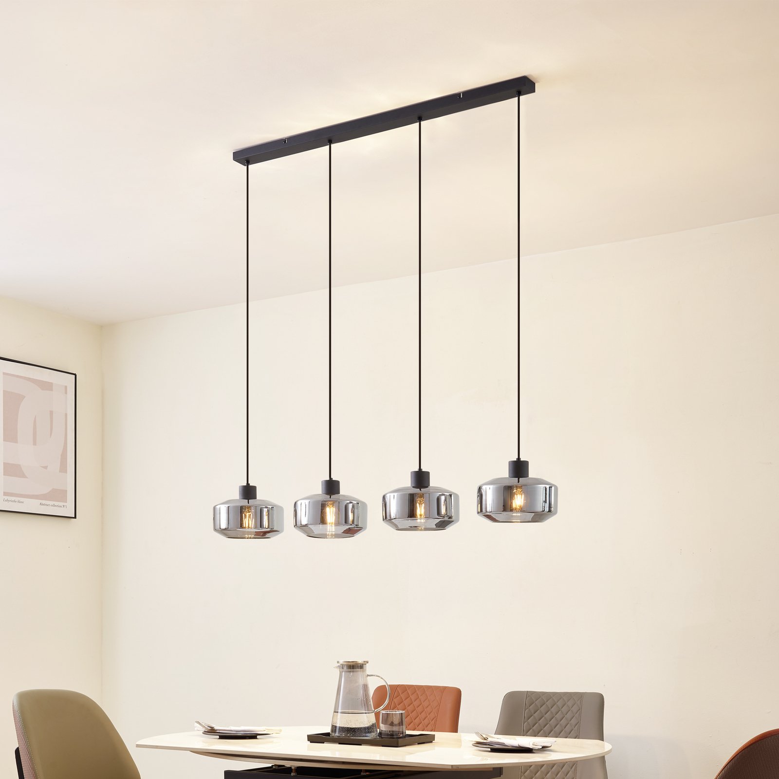 Lindby suspension Hildur, 4 lampes à 115 cm, gris fumé, verre