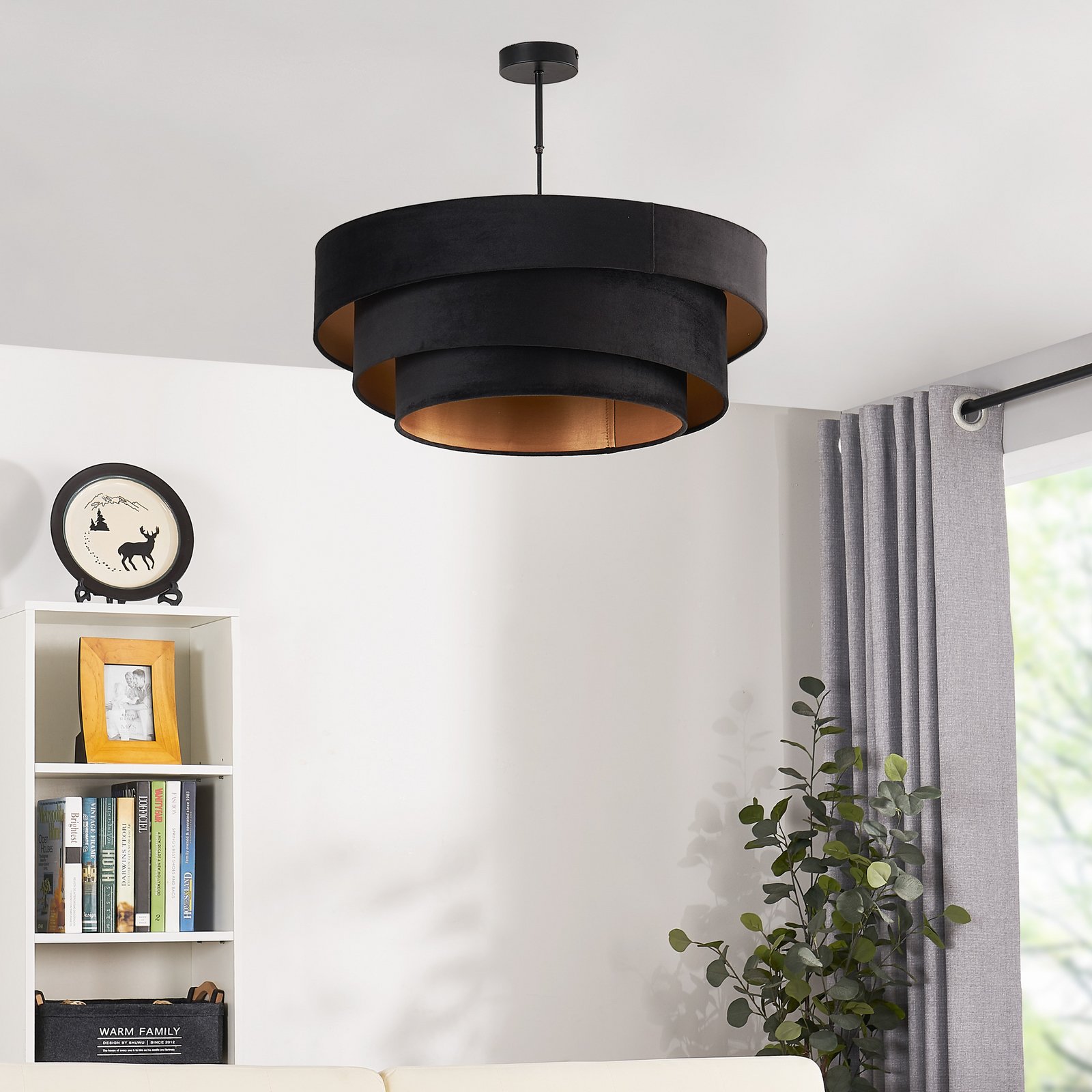 Lindby Deckenlampe Jusari, schwarz, Textil, Ø 56 cm, E27