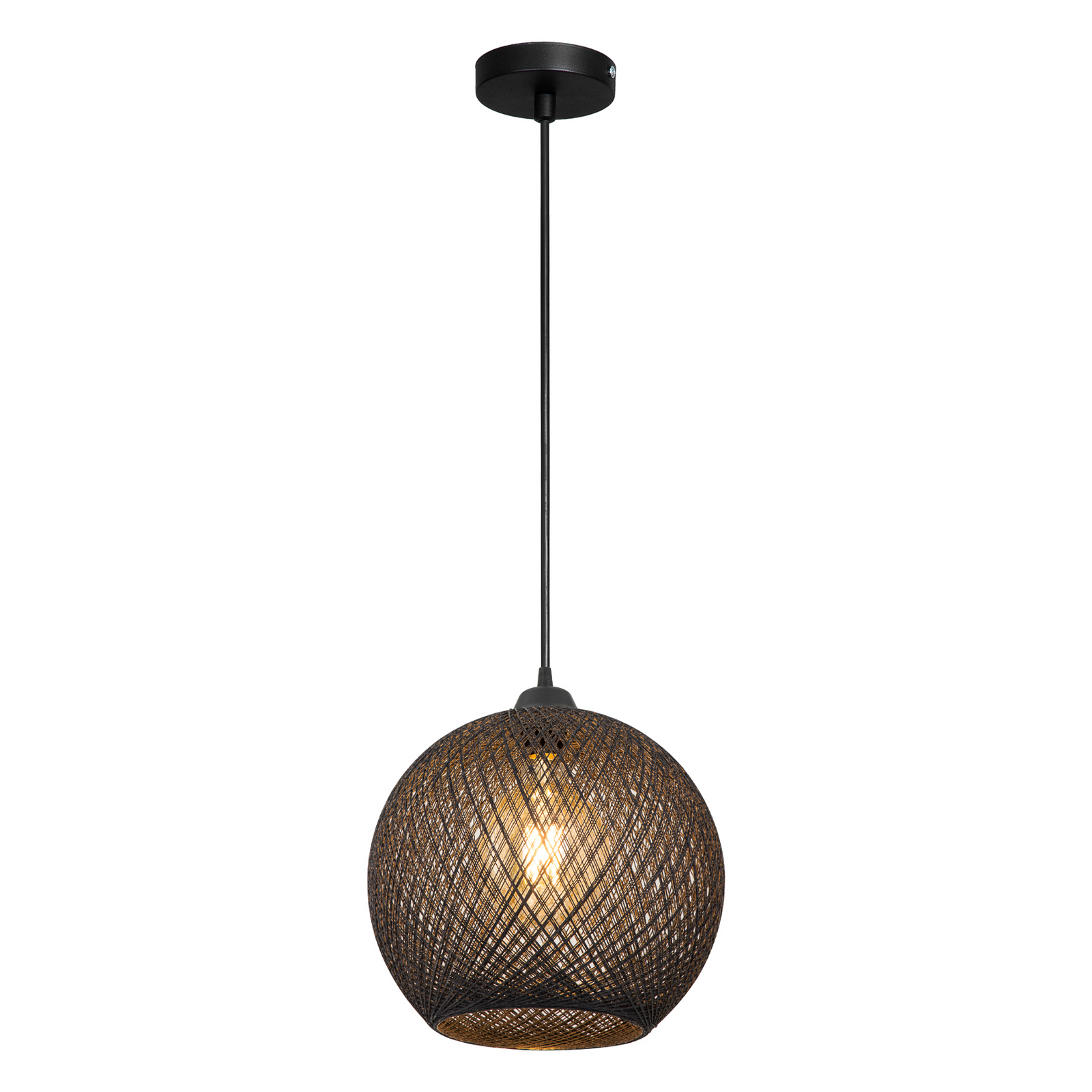 Yumak lógó világítás, fekete, Ø 26 cm, kötél, 1 izzó