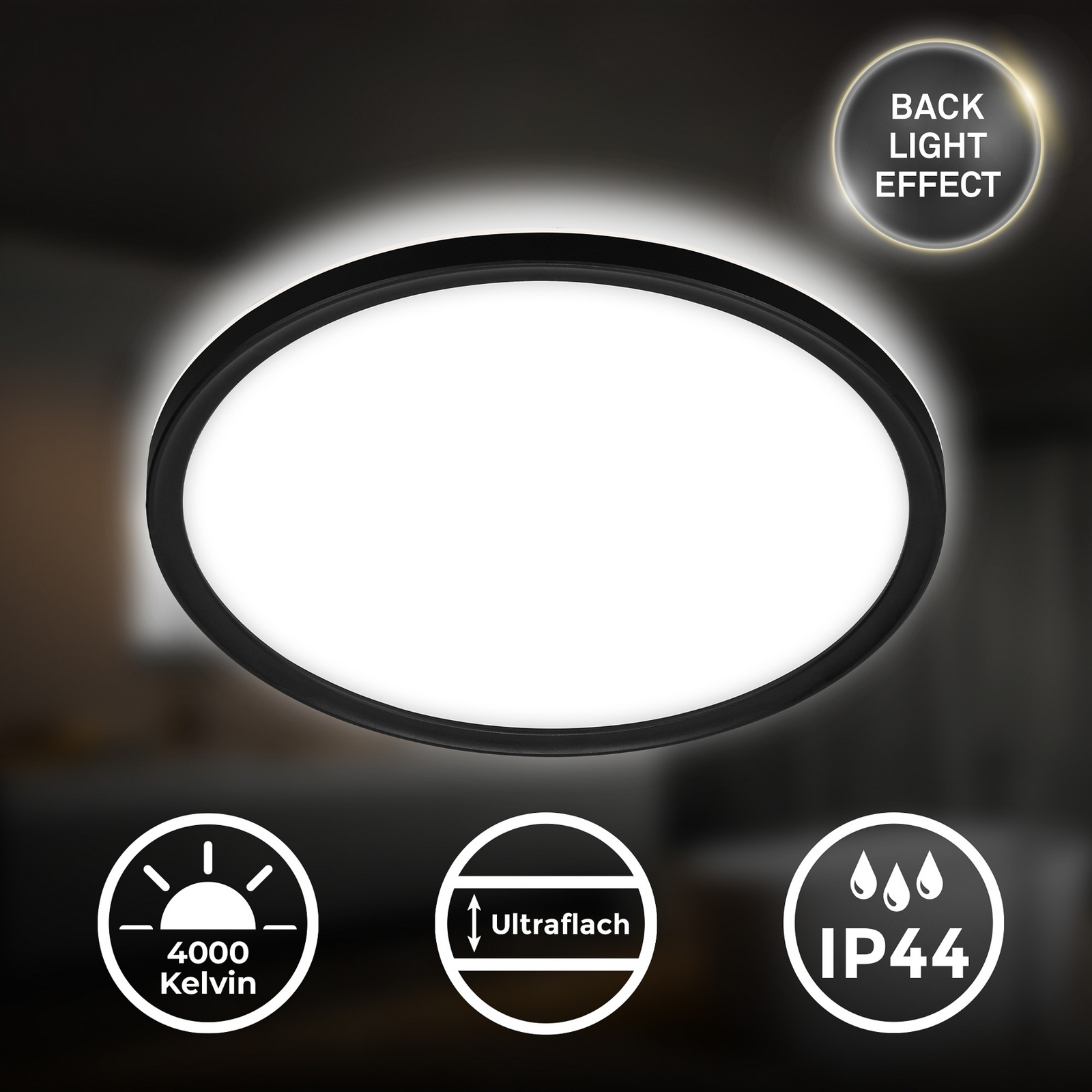 LED bathroom ceiling light Slim Drip, black, Ø 29 cm, IP44