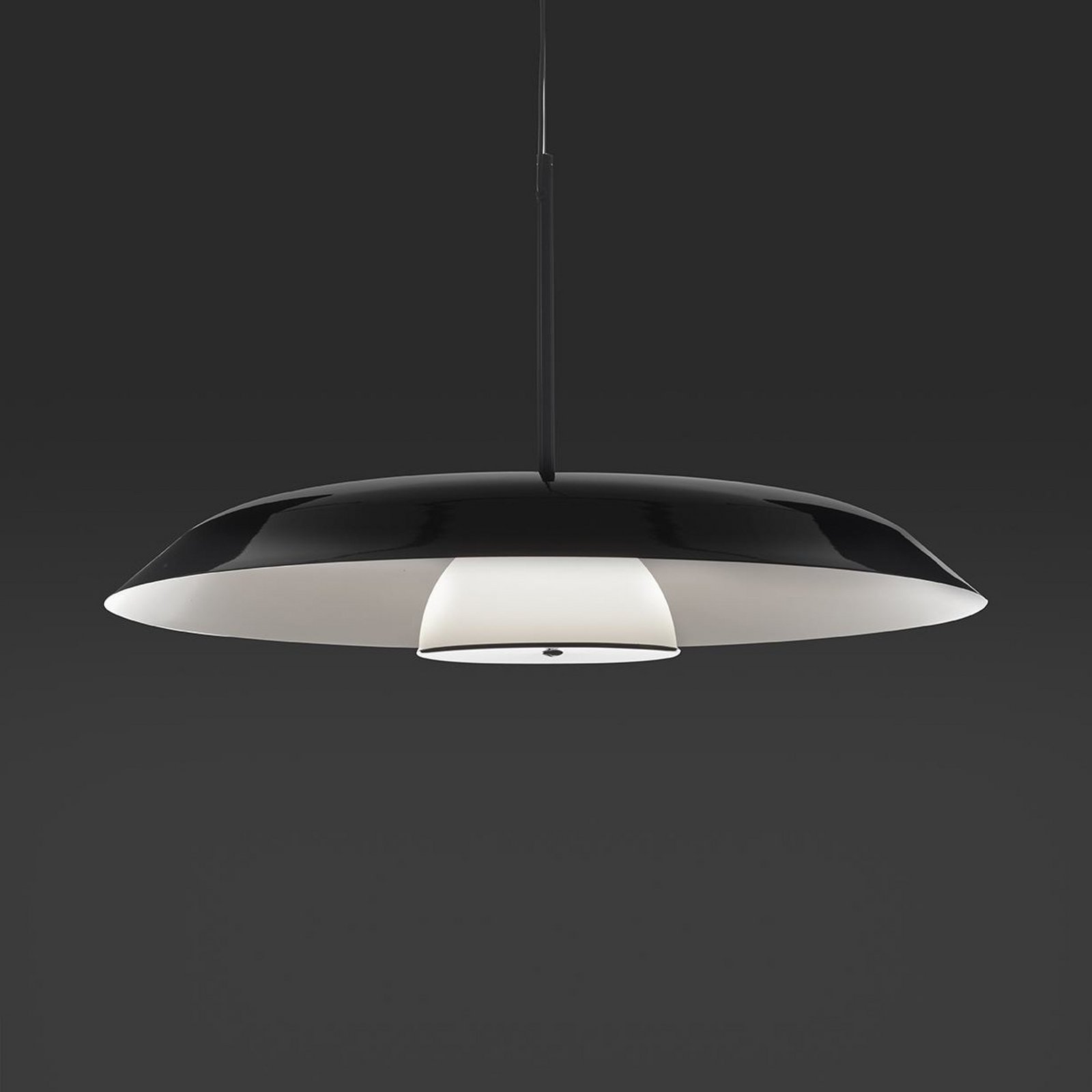 Oluce LED-hængelampe Iride, Ø 85 cm, sort, metal, glas