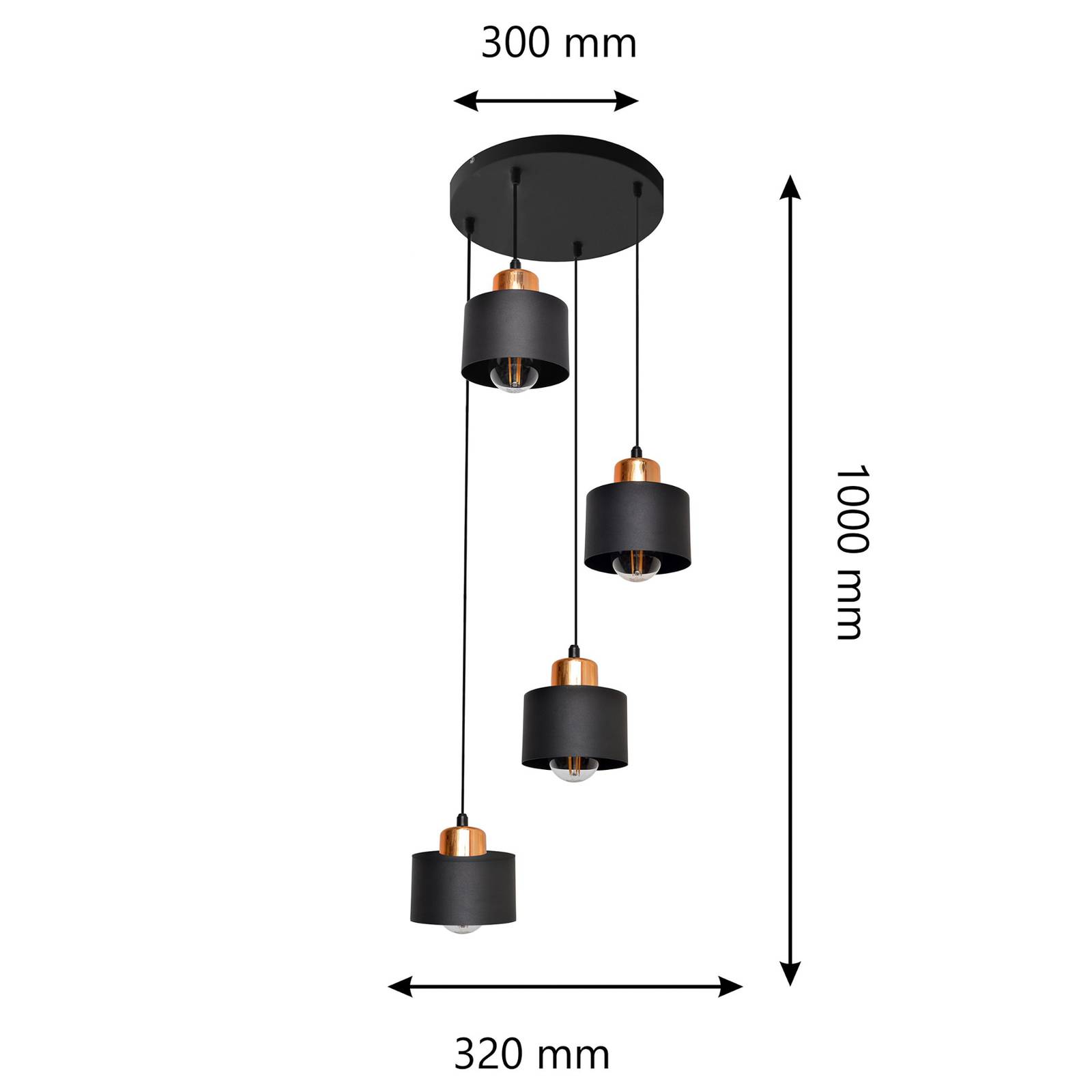 Euluna Suspension Edison II ronde quatre lampes