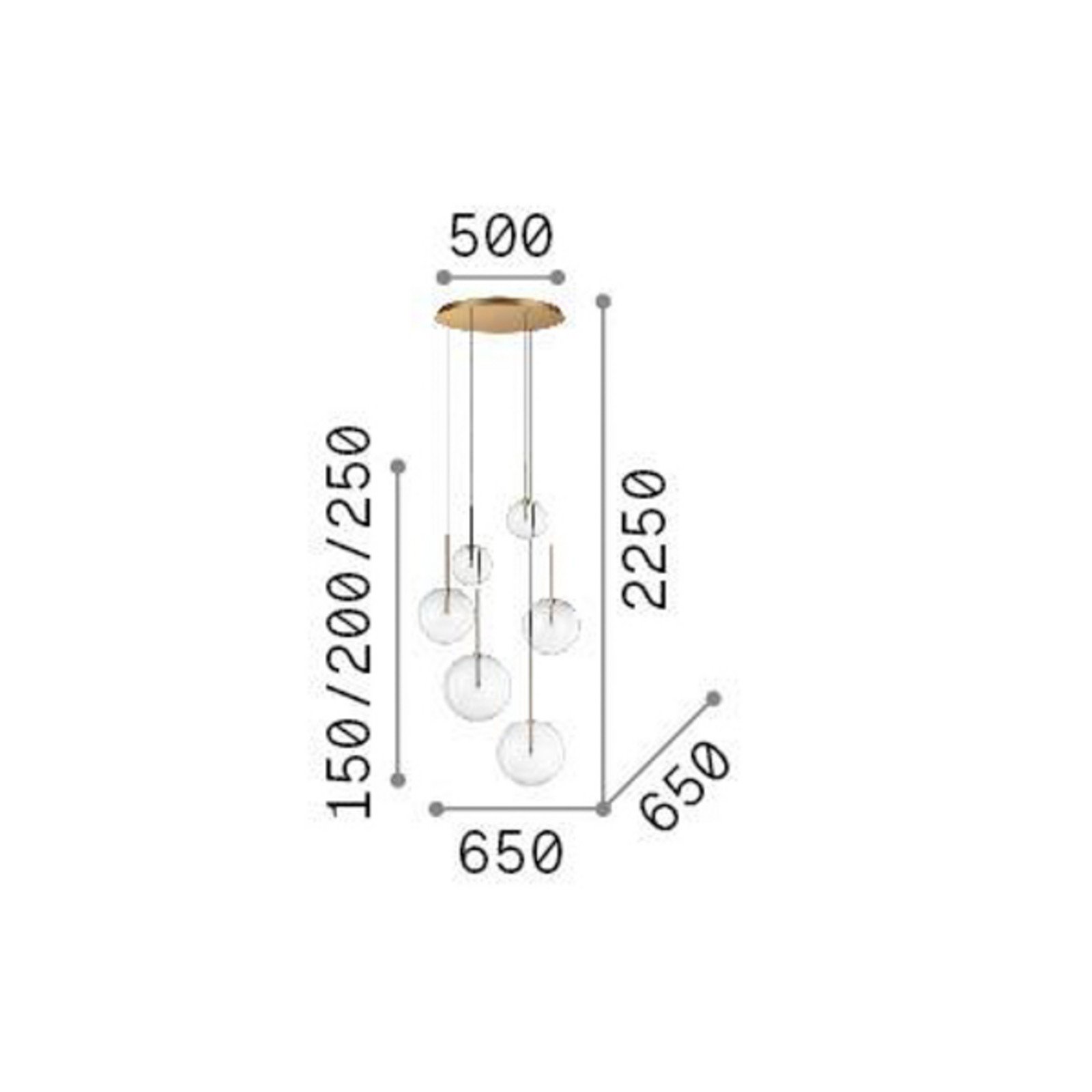 Ideallux Ideal Lux Equinoxe lampă suspendată 6 becuri alamă colorată cu sticlă - Camera de zi / sufragerie - alamă clar - Metal