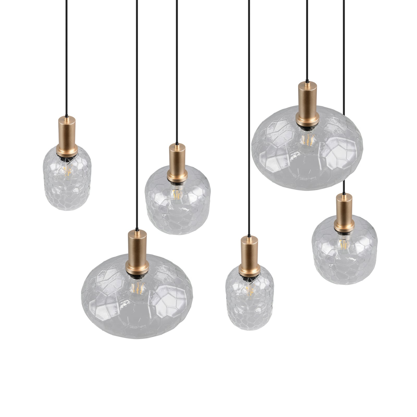 Lampă suspendată Emelie, 6 becuri, auriu/transparent, metal, sticlă, E27 Lampă suspendată Emelie, 6 becuri, auriu/transparent, metal, sticlă, E27