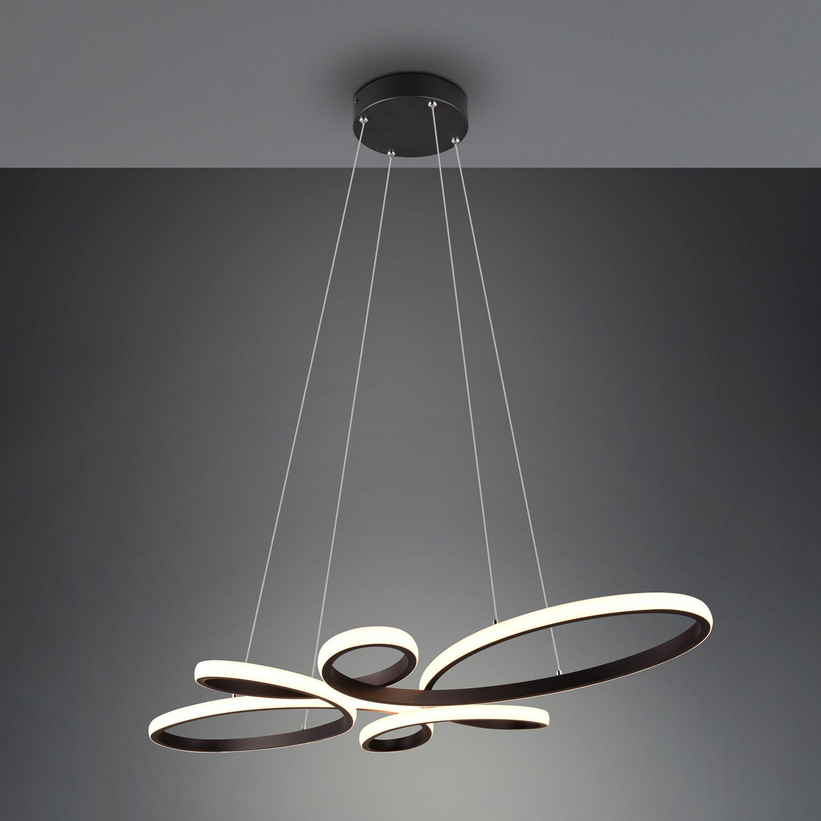 Fly LED pendant light, matt black, 3,000 K, 83 cm x 45 cm