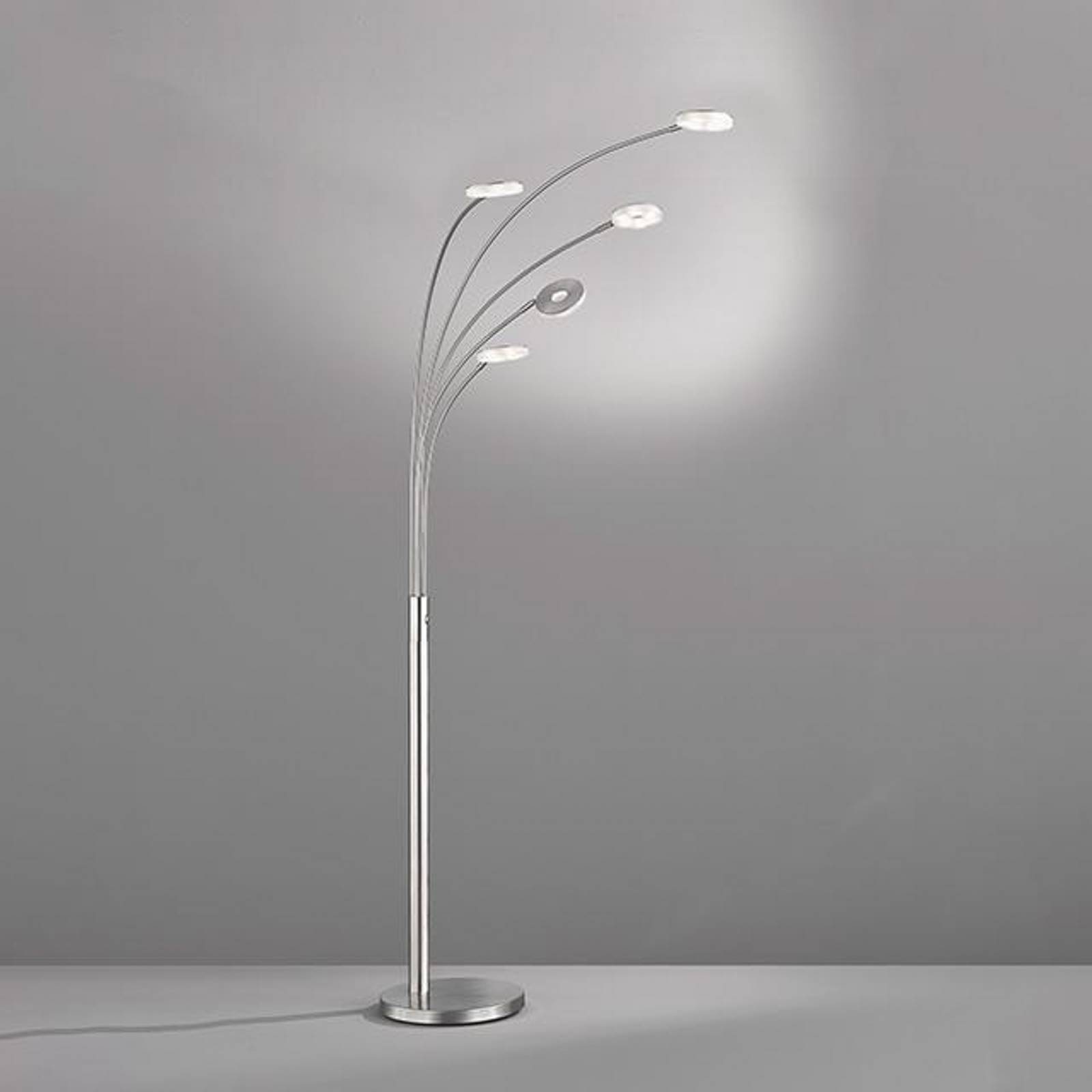 Lampa stojąca LED Dent, nikiel/chrom, 225 cm, metal, CCT 5-punktowa.