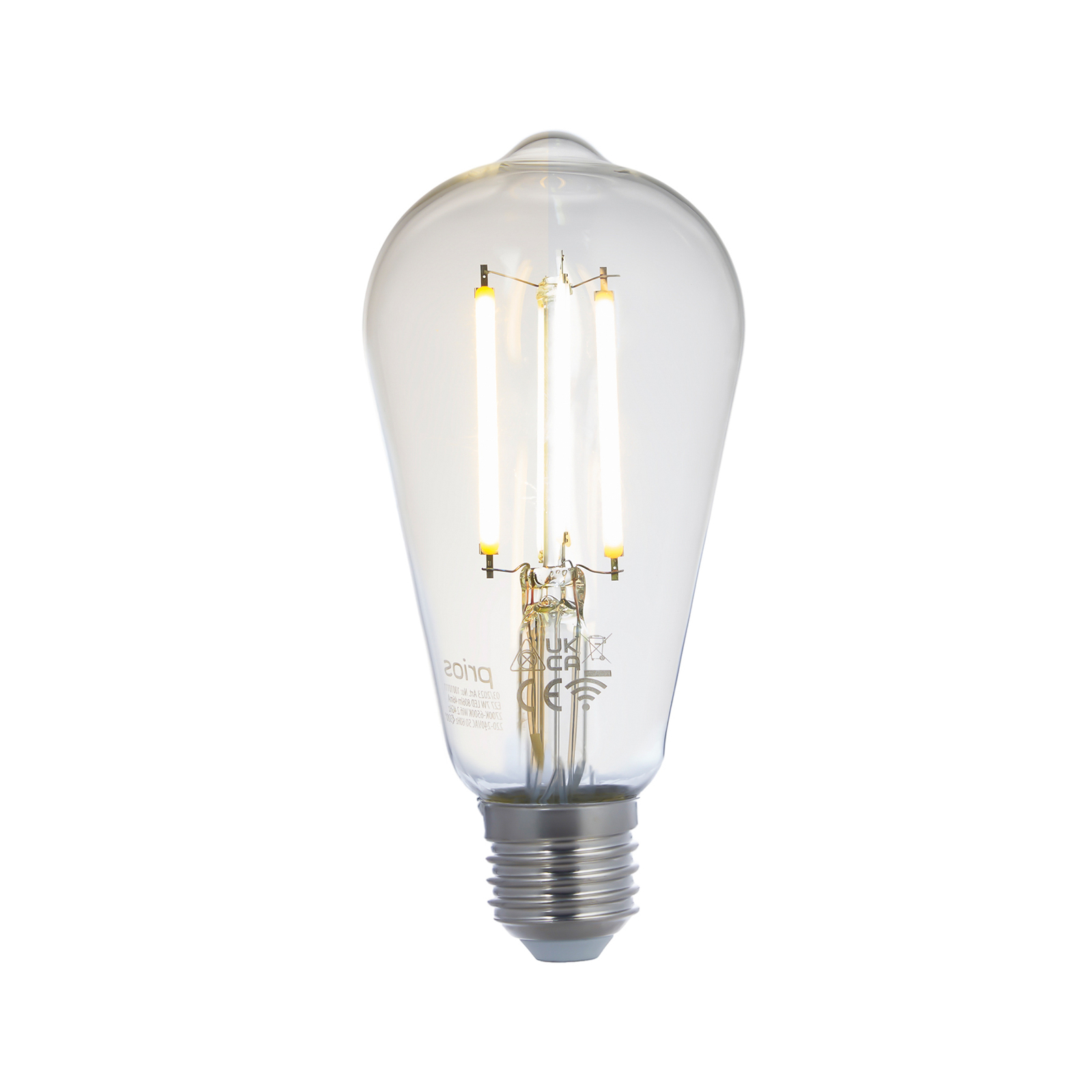 Prios LED-Filamentlampe E27 ST64 7W WLAN klar 3er