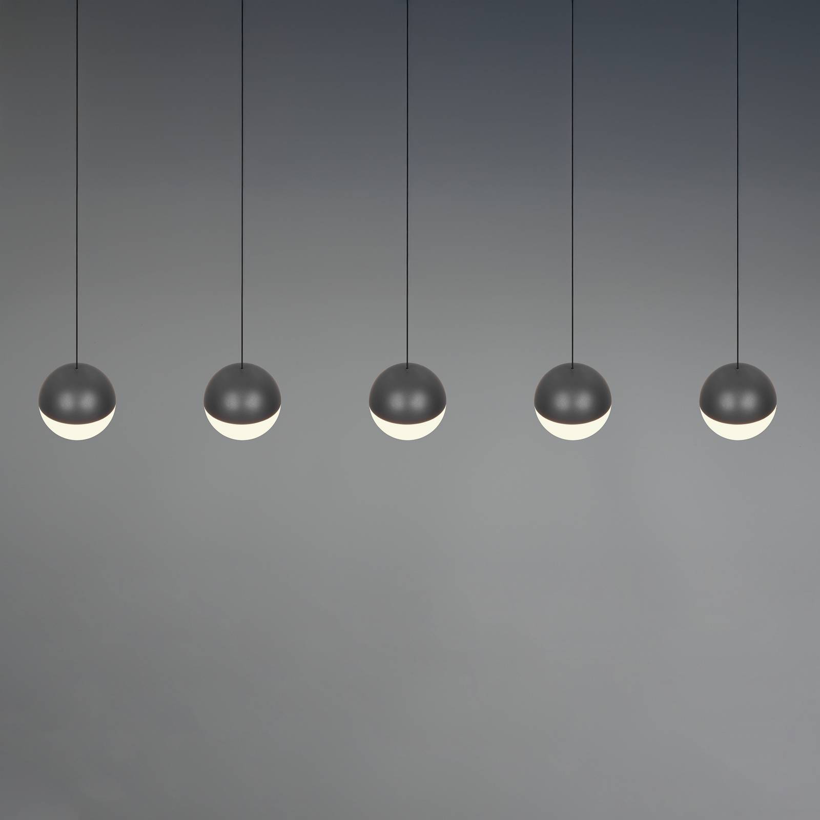 Reality Leuchten LED hanglamp Senta, antraciet, lengte 114 cm 3.000 K 5-lamps.