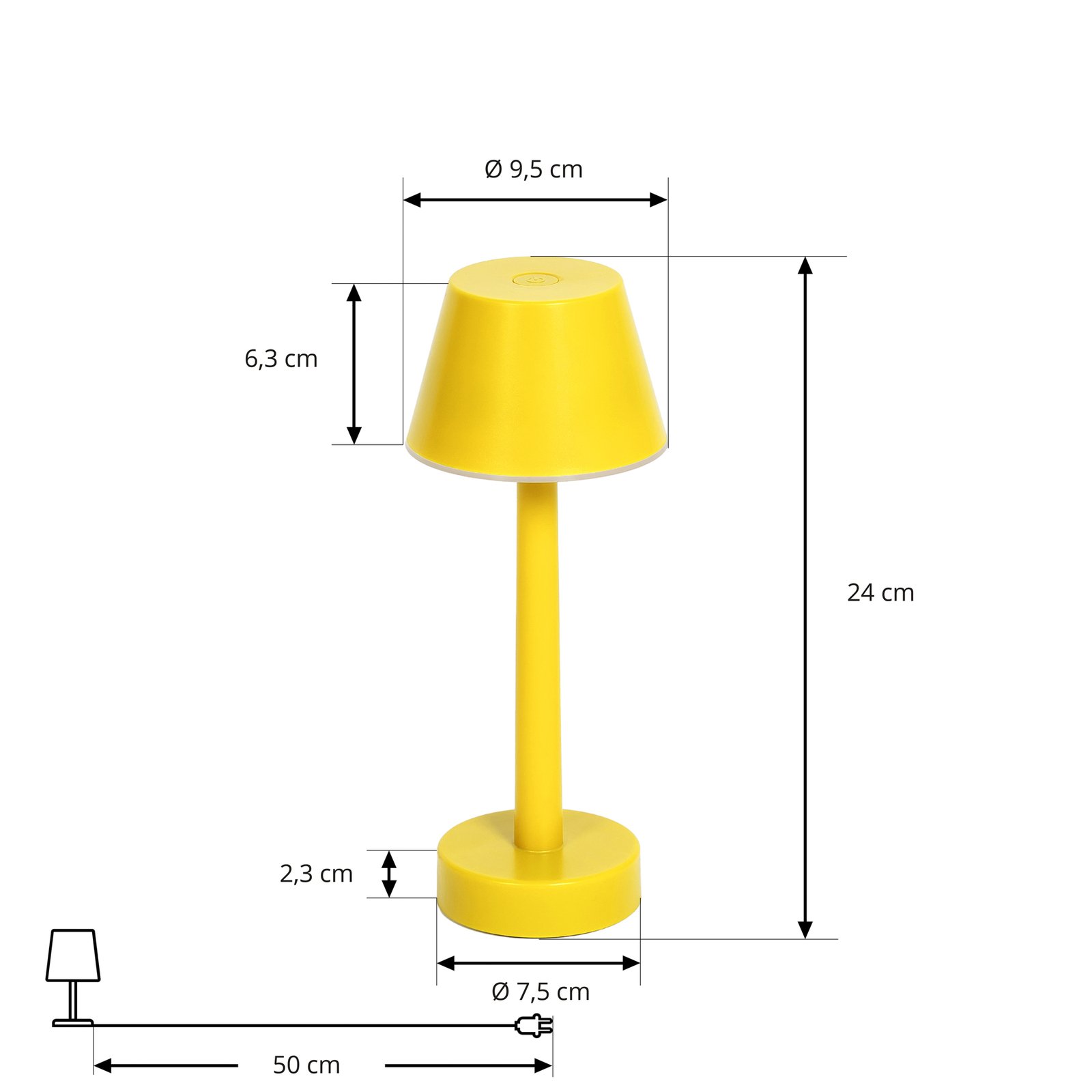 Lindby LED-es újratölthető lámpa Gaja, sárga, USB, IP44, RGBW, dimmelhető