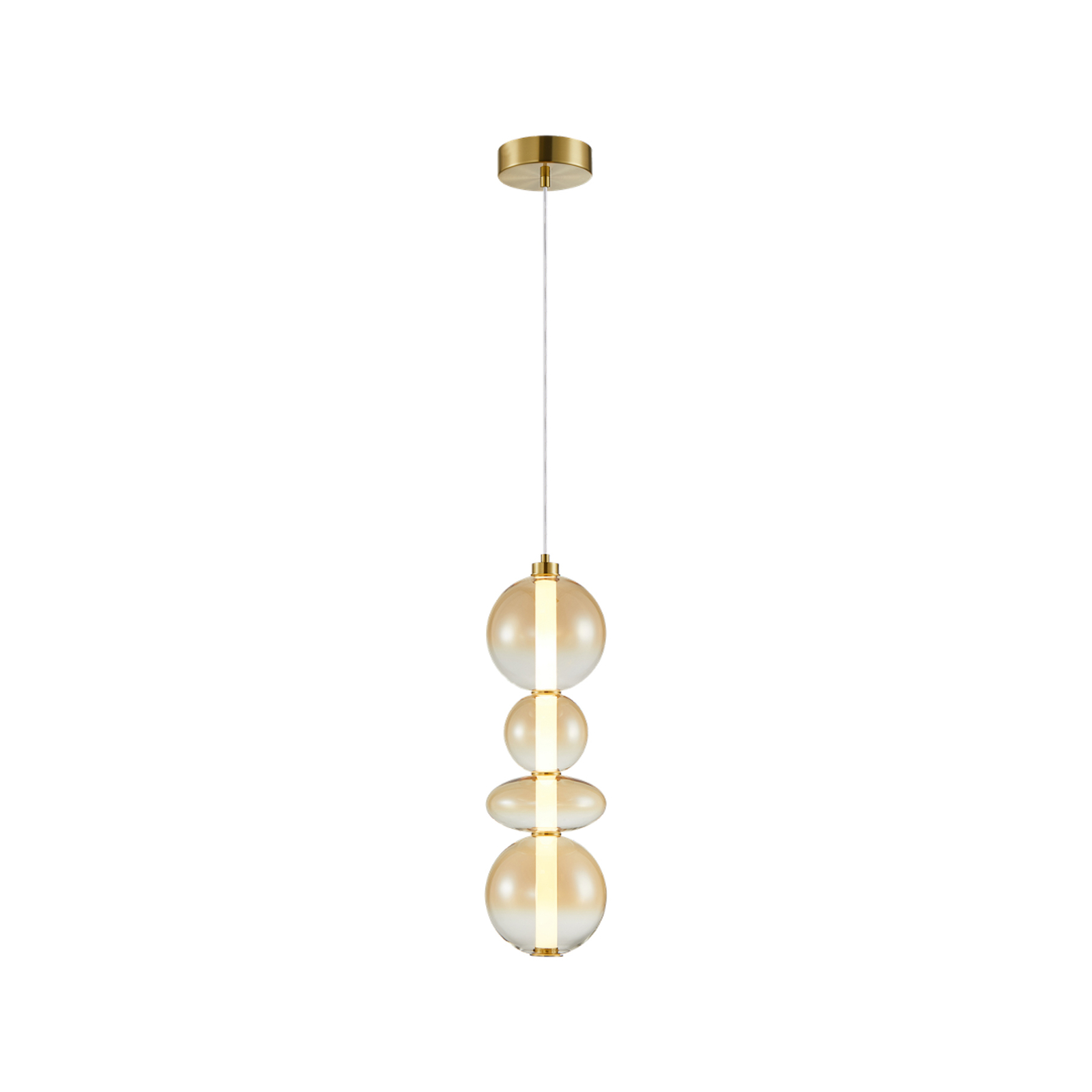 LED pendant light Daphne, amber-transparent glass, height 62 cm