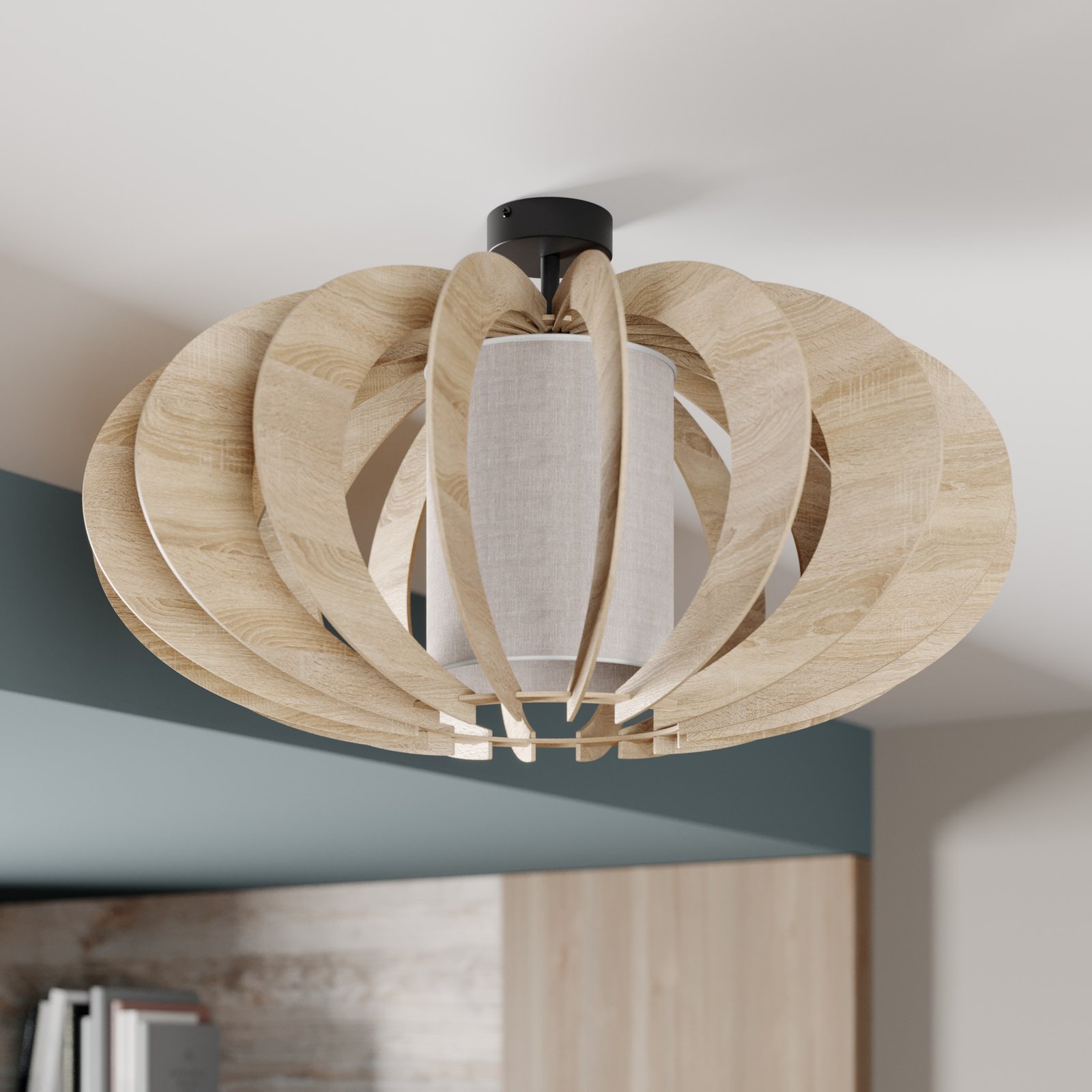 Tegenover conjunctie vandaag Plafondlamp modern A met houten lamellen, Ø 60 cm | Lampen24.be