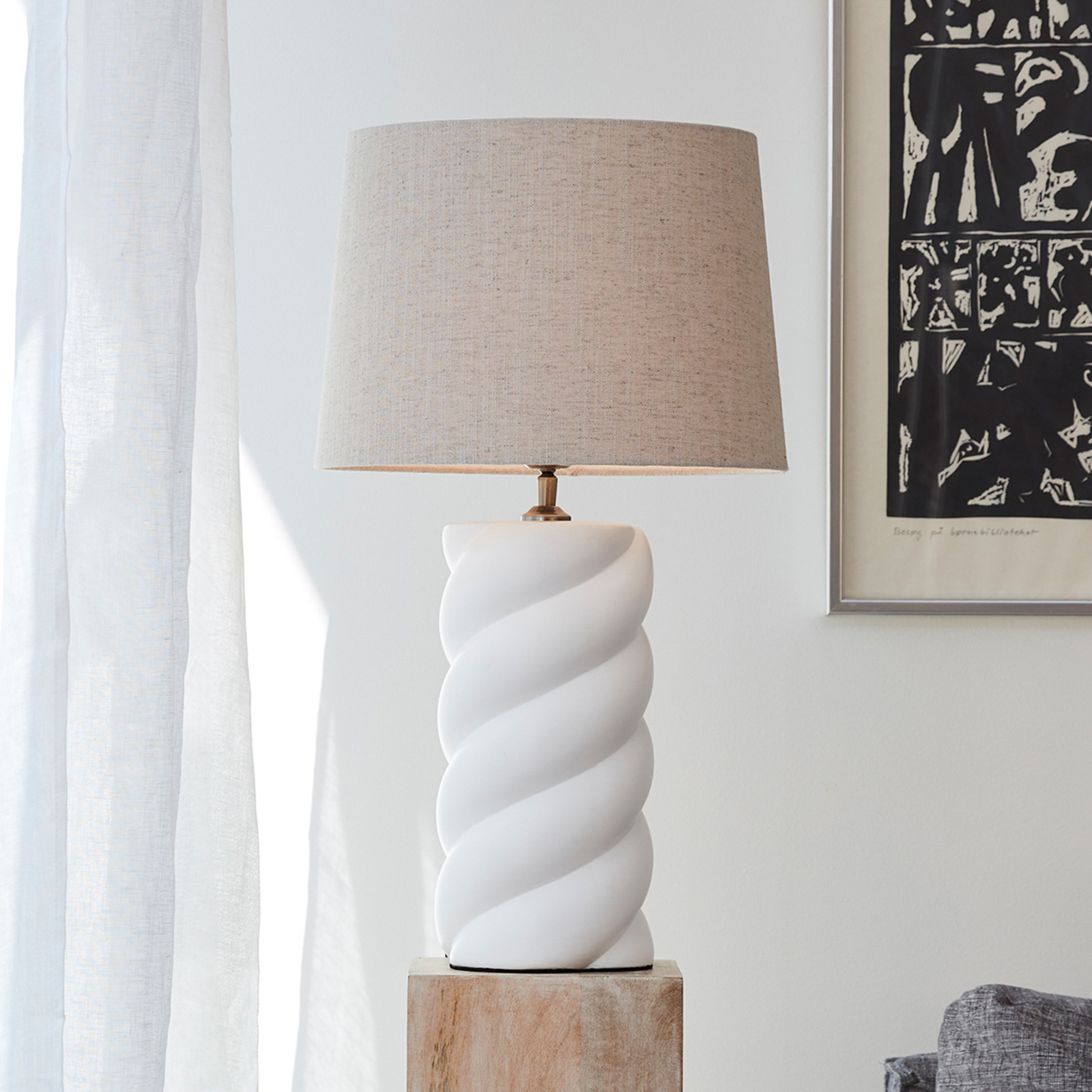 PR Home Spin lampa stołowa Ø 35cm biała/płótno