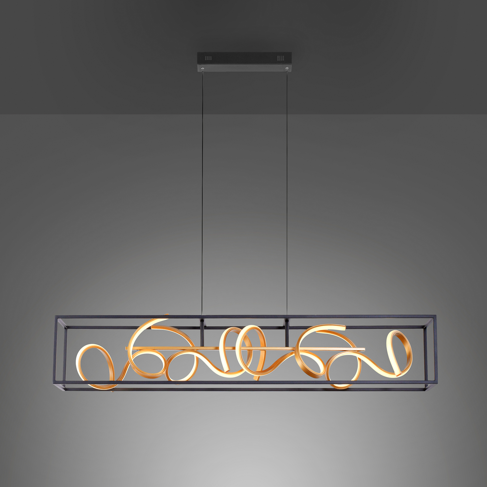 LED pakabinamas šviestuvas „SELINA“, juodos ir auksinės spalvos, ilgis 110 cm, LED pakabinamas šviestuvas „SELINA“, juodos ir auksinės spalvos, ilgis 110 cm,