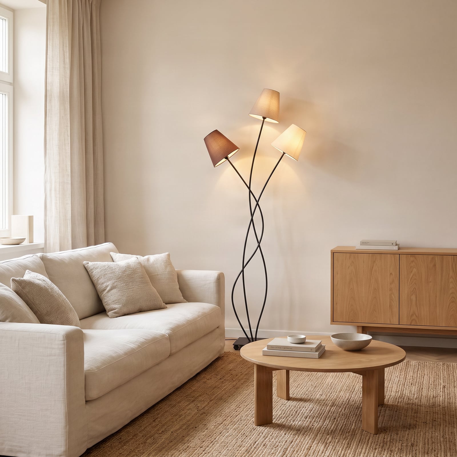 Lindby Melis állólámpa, 130 cm, három izzós, textil