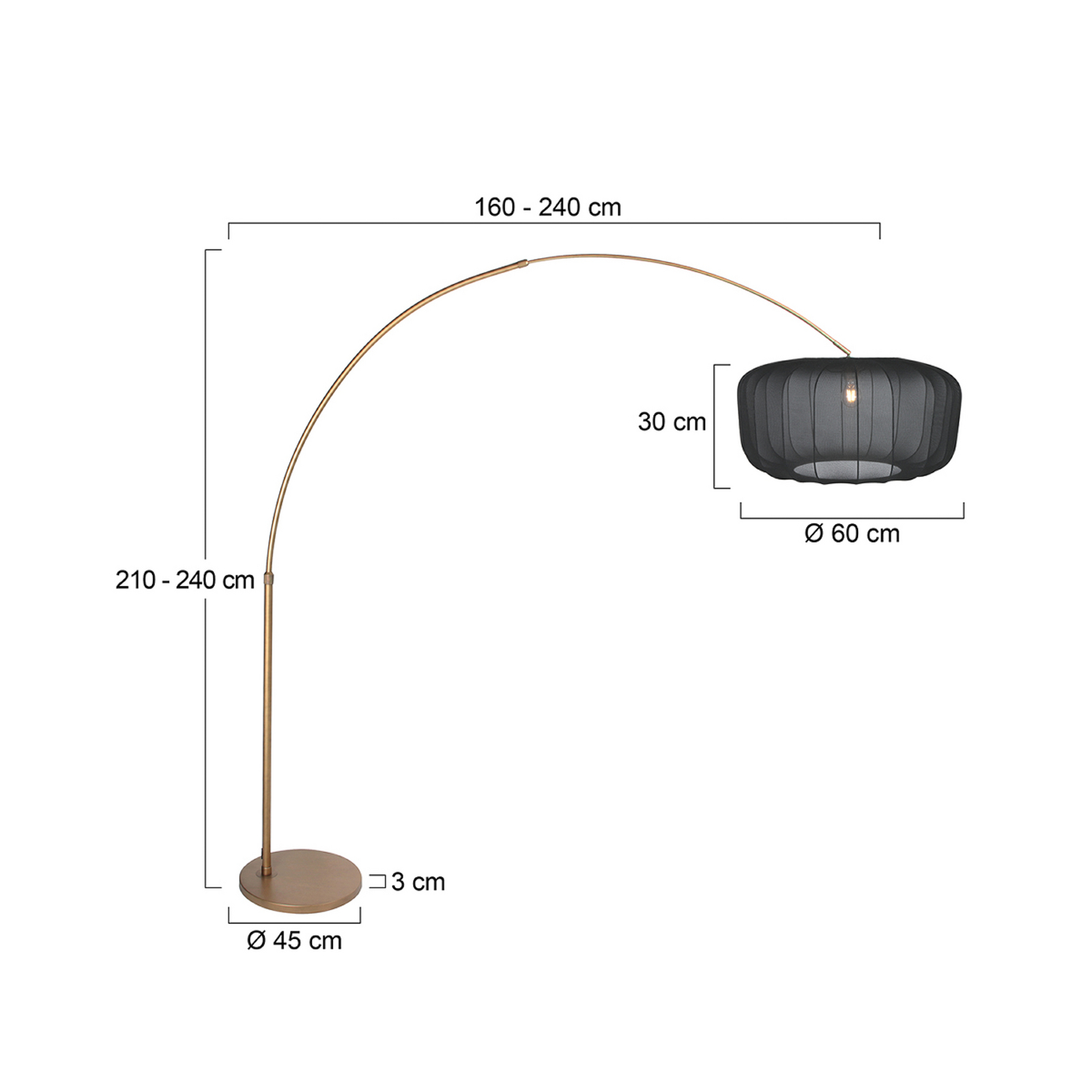 Kaareva maavalaisin Sparkled Light, pronssi/musta nailon, 240 cm