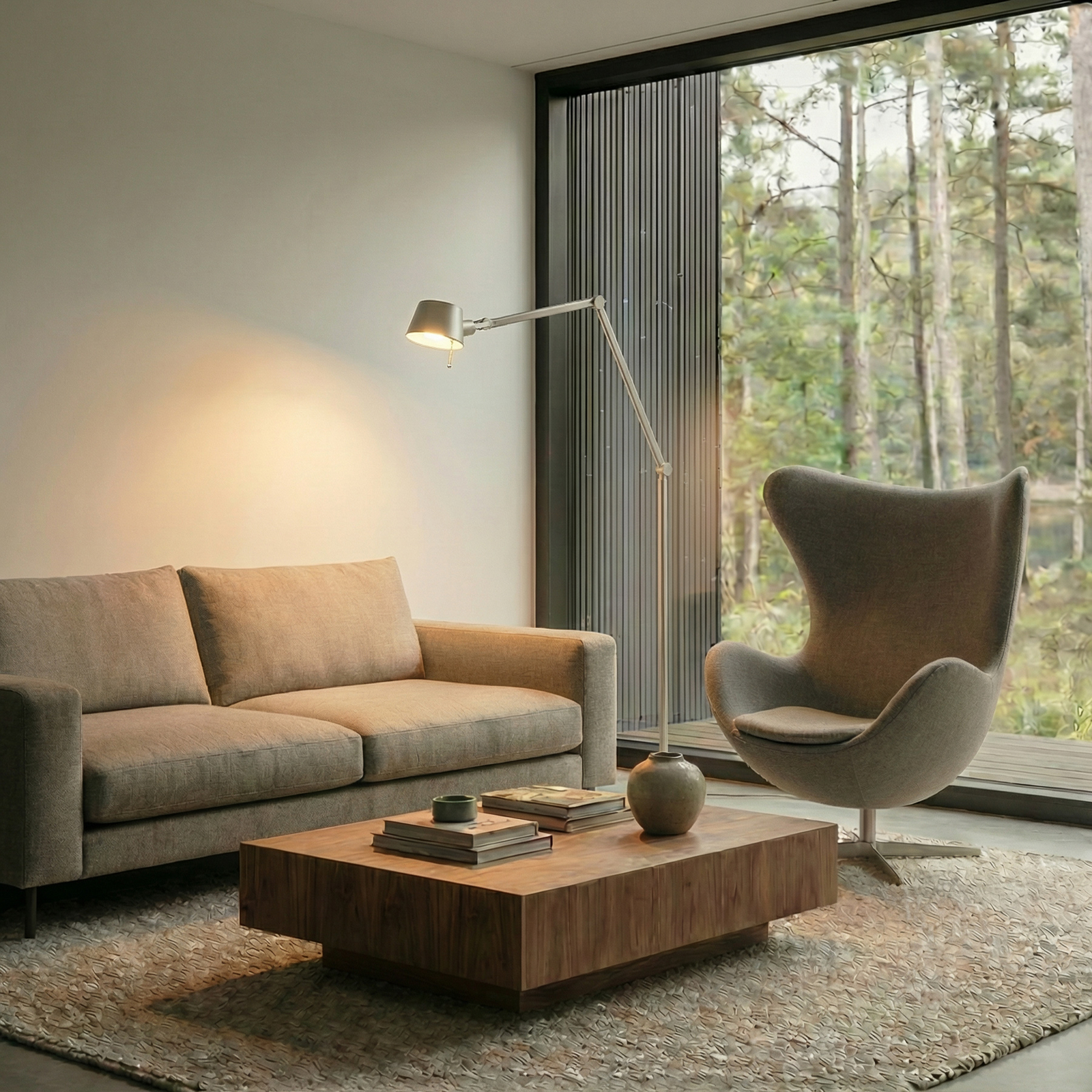 Lampe sur pied Silka, nickel satiné, réglable, 216 cm, E27 - Lucande