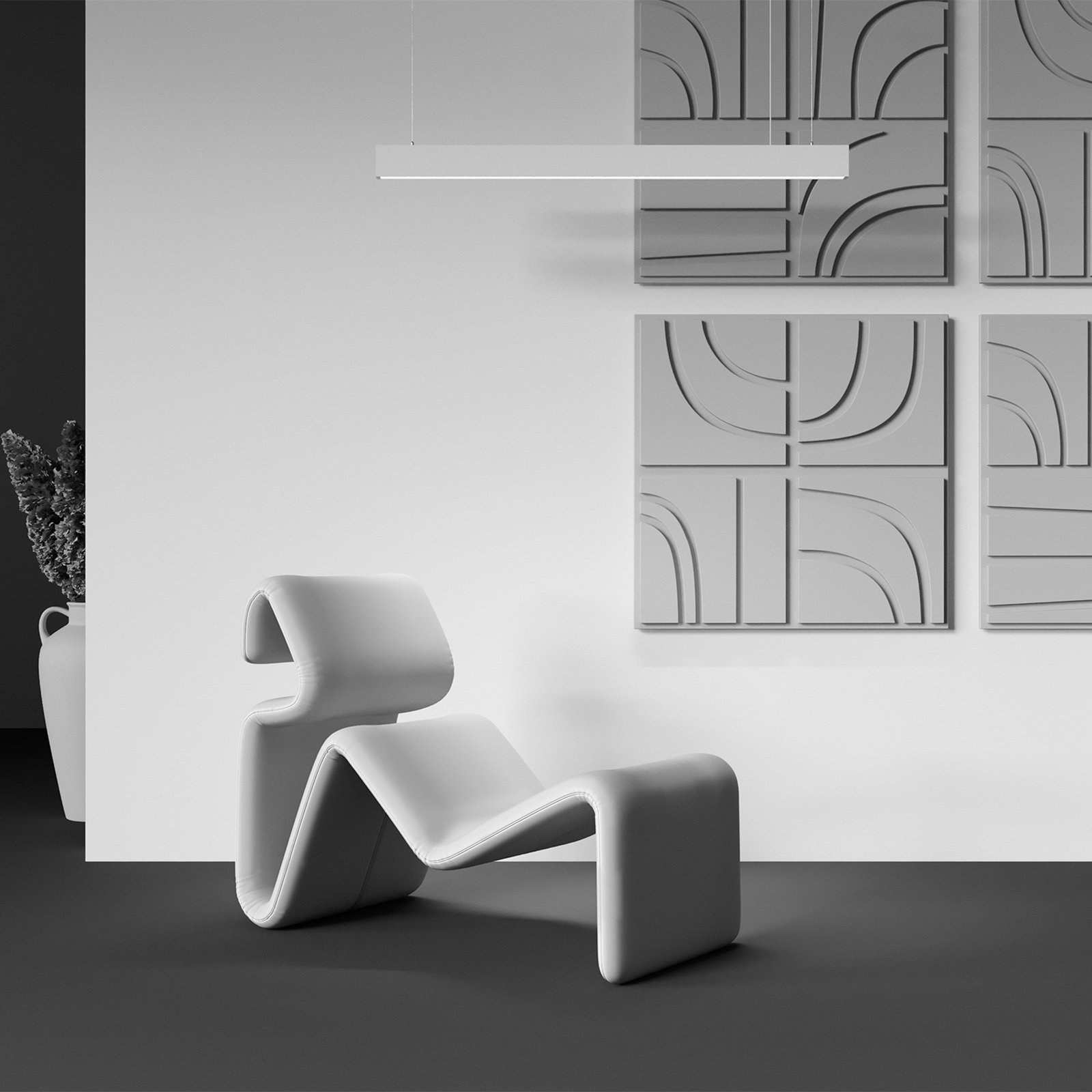 Lampă suspendată LED Maytoni Basis, albă, CCT, lungime 112,5 cm