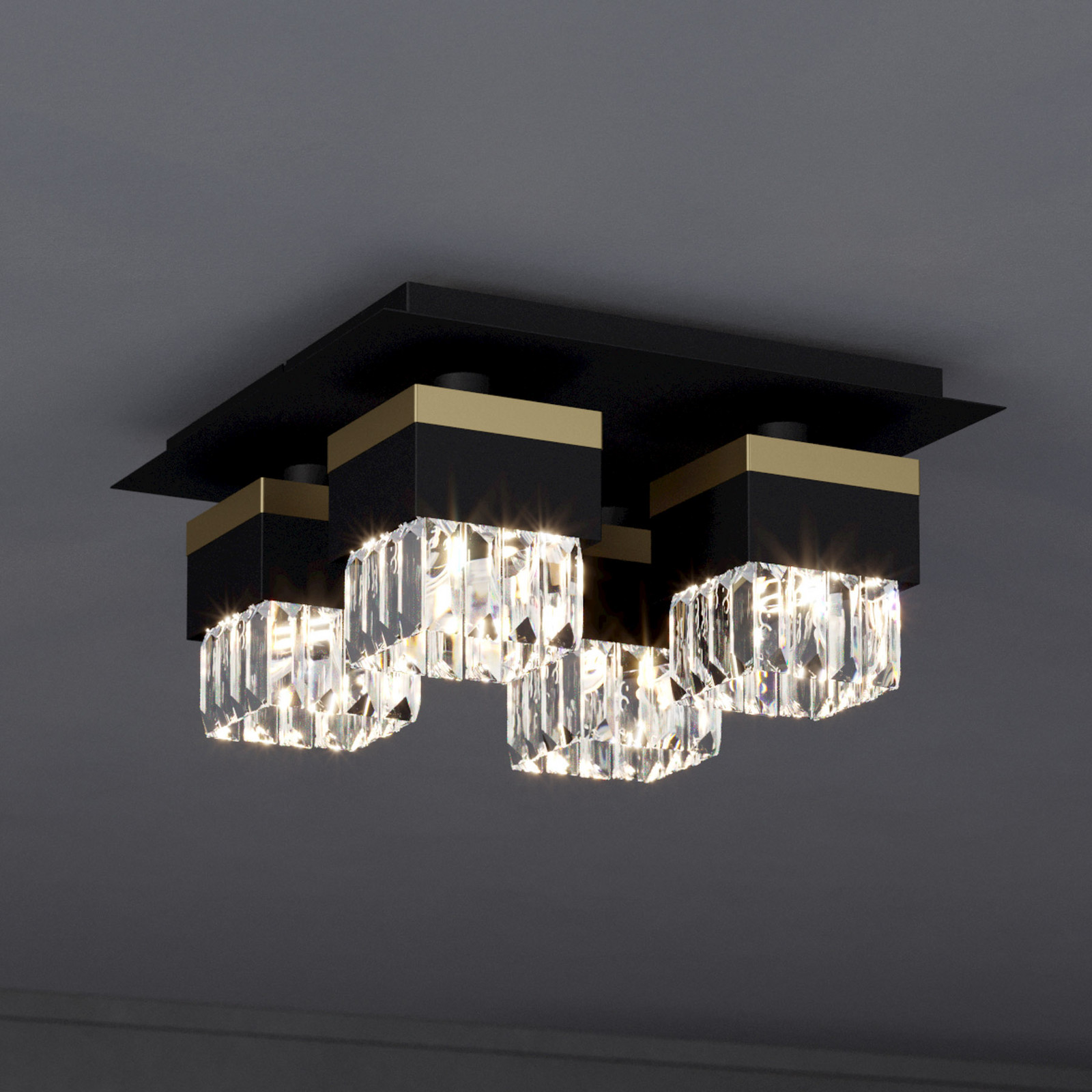 EGLO Plafonieră Barrancas negru/auriu sticlă de cristal - Camera de zi / sufragerie - modern - negru transparent auriu - Metal