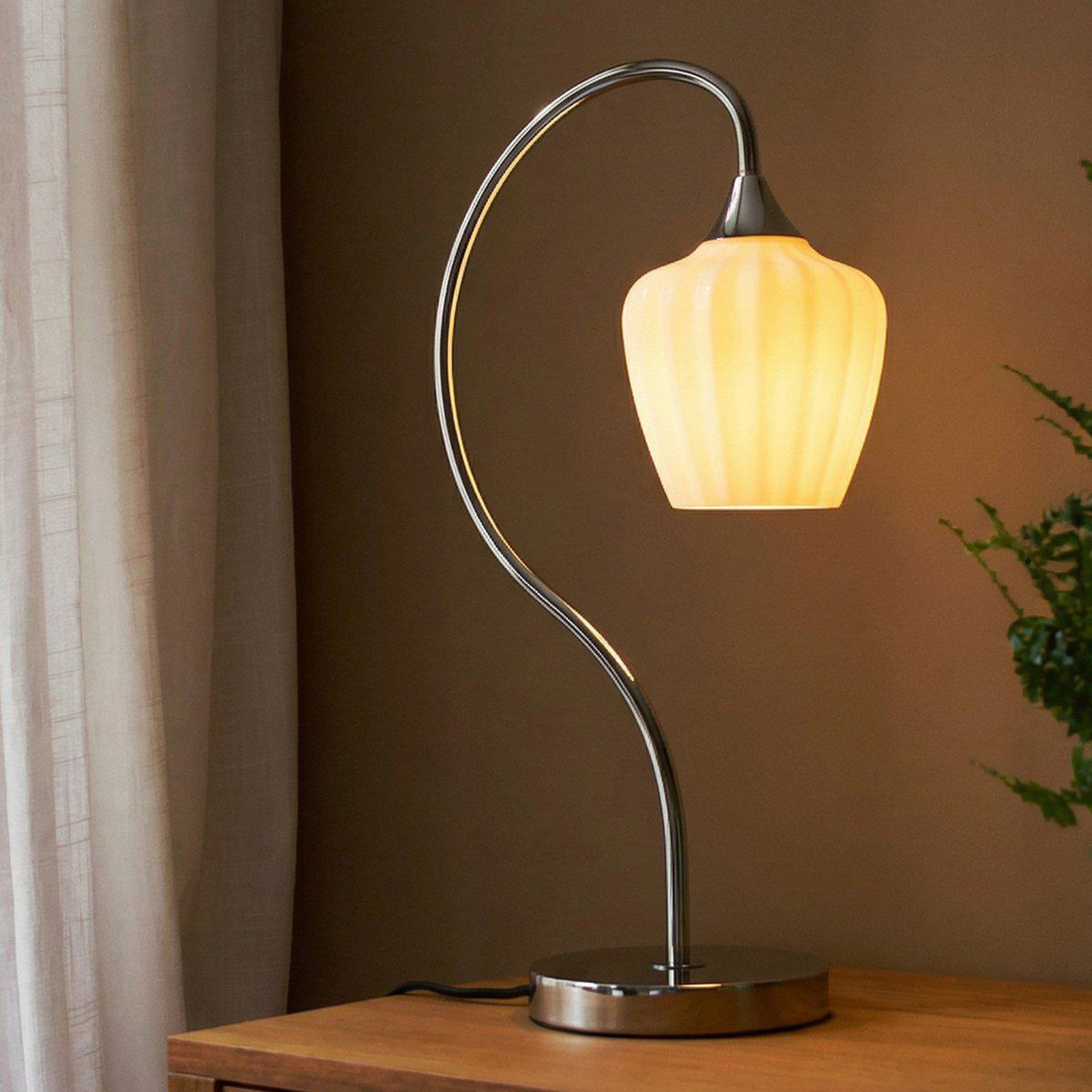 Lampa stołowa Amalfi, biała/chromowana, wysokość 51 cm, szkło, E14
