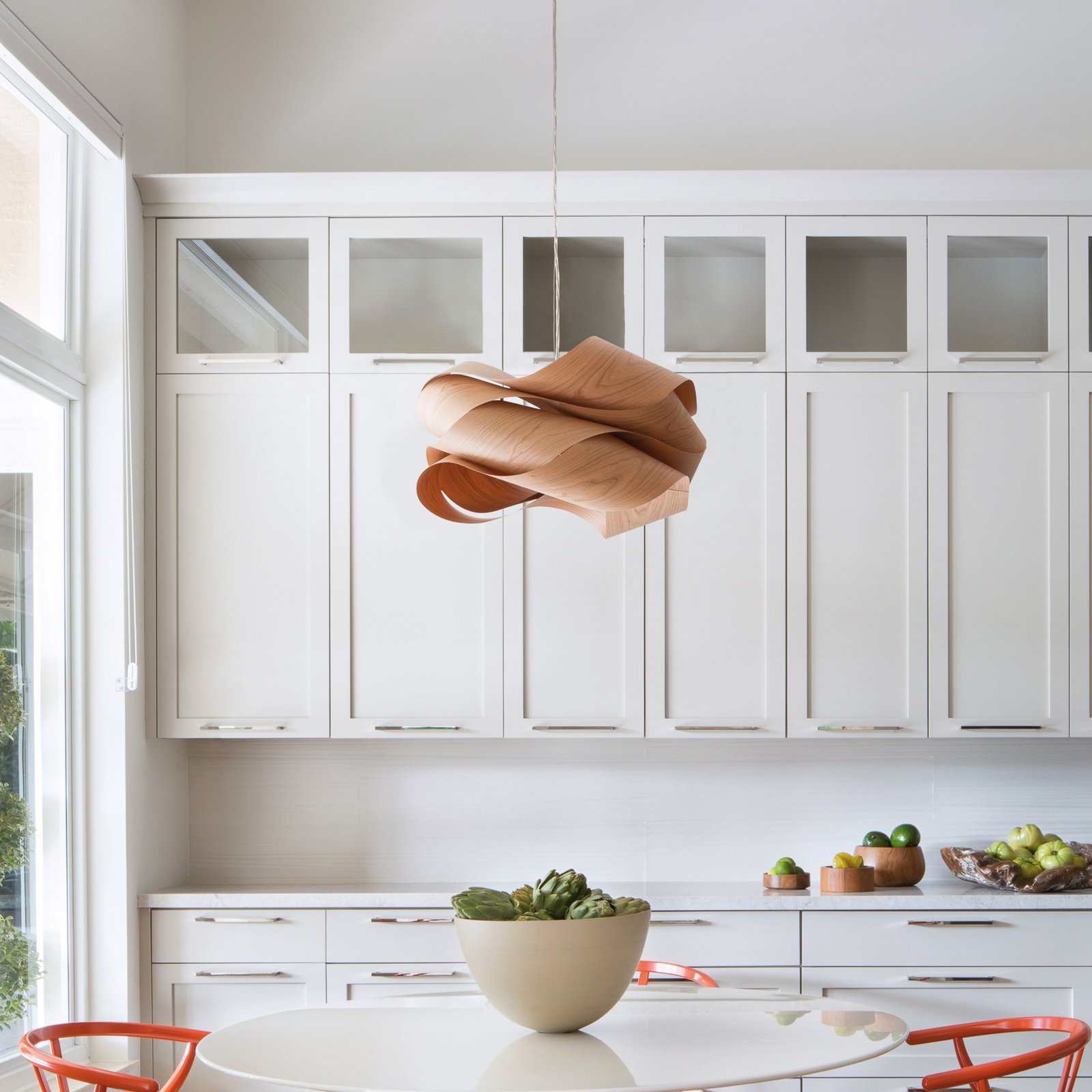 LZF hengelampe Link, kirsebærtre/nikkel, Ø 46 cm, tre