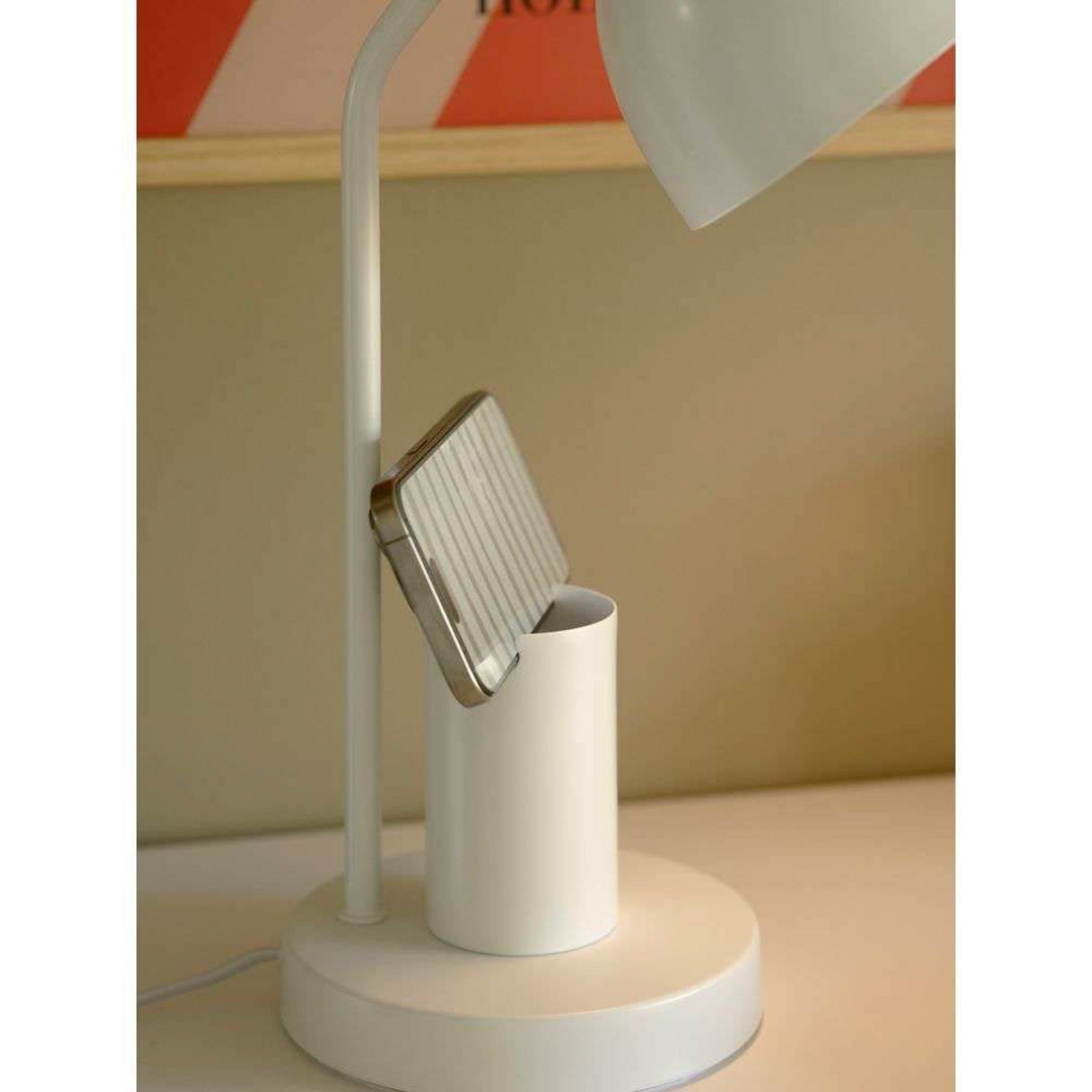 Stolna lampa Devone, bijela, visina 43 cm, metalna
