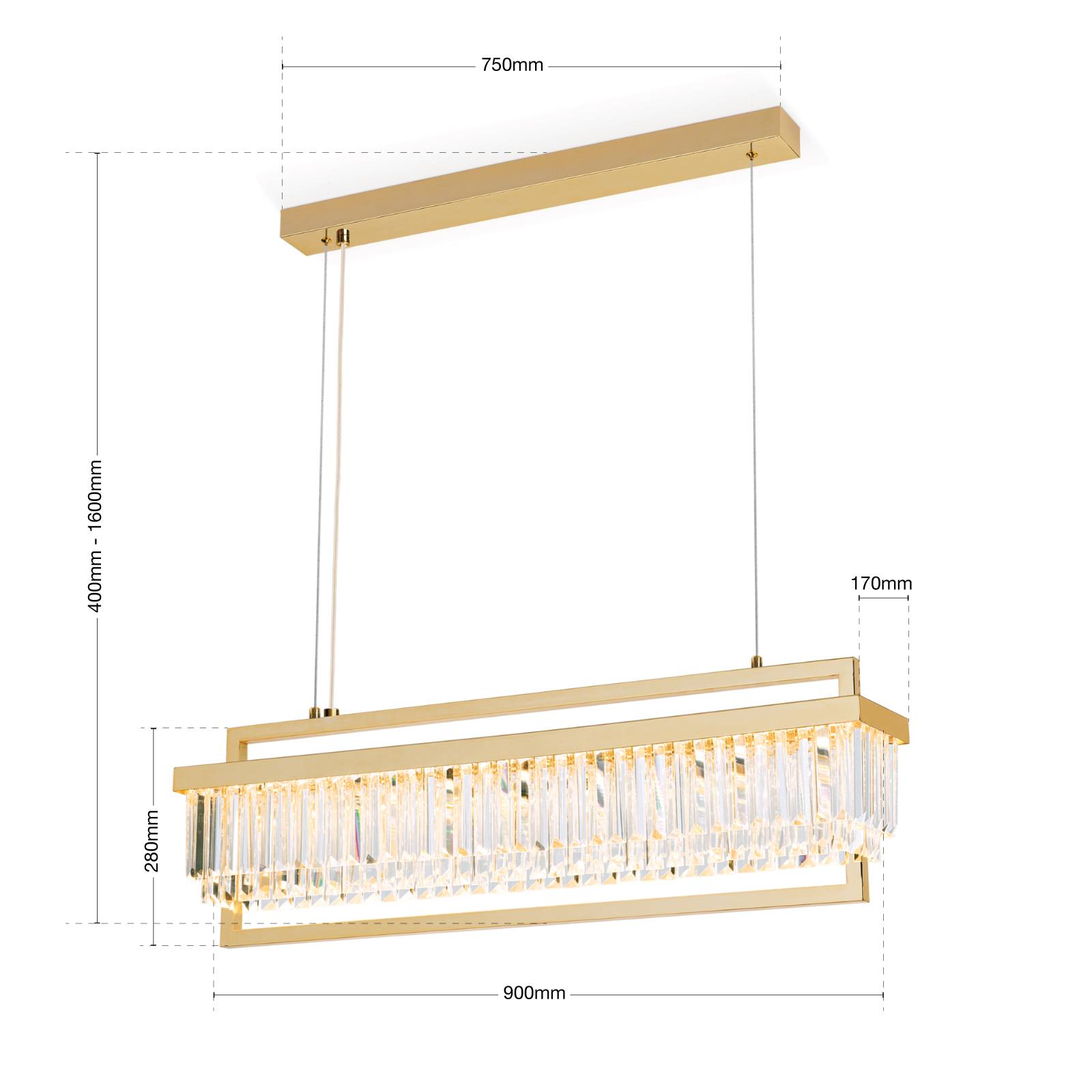 Lampa wisząca LED Prism, podłużna, złota