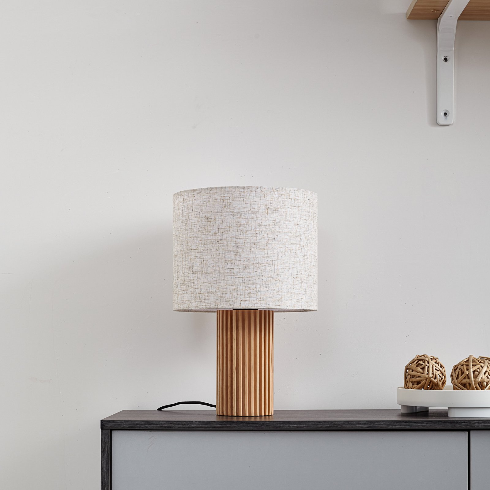 Kimiko stolová lampa výška 38 cm textil drevo - Lindby