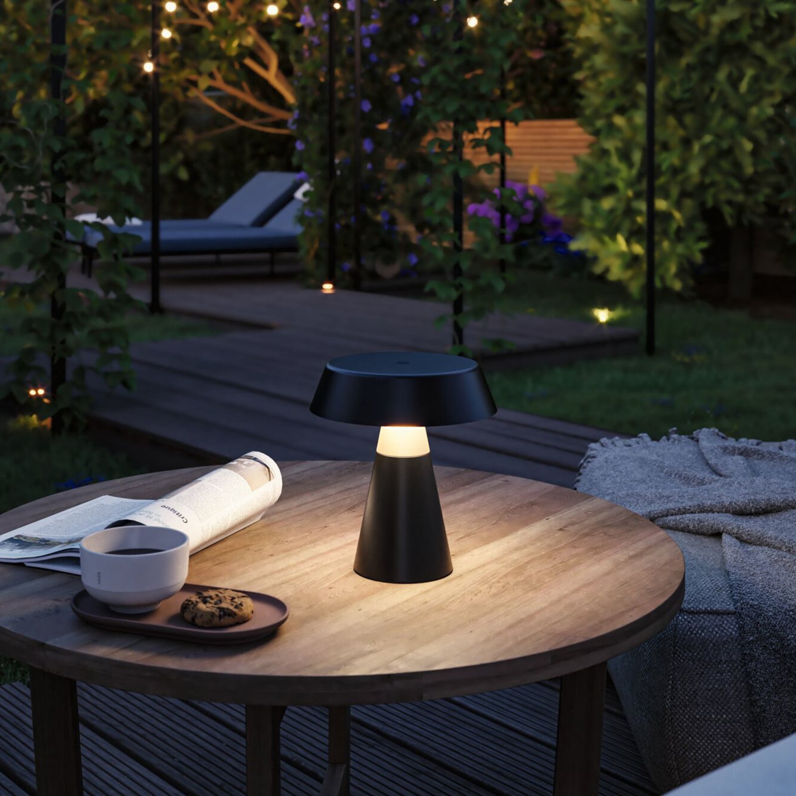 Candeeiro de mesa LED recarregável Paulmann Lirox, preto/bege, 20 cm, IP44