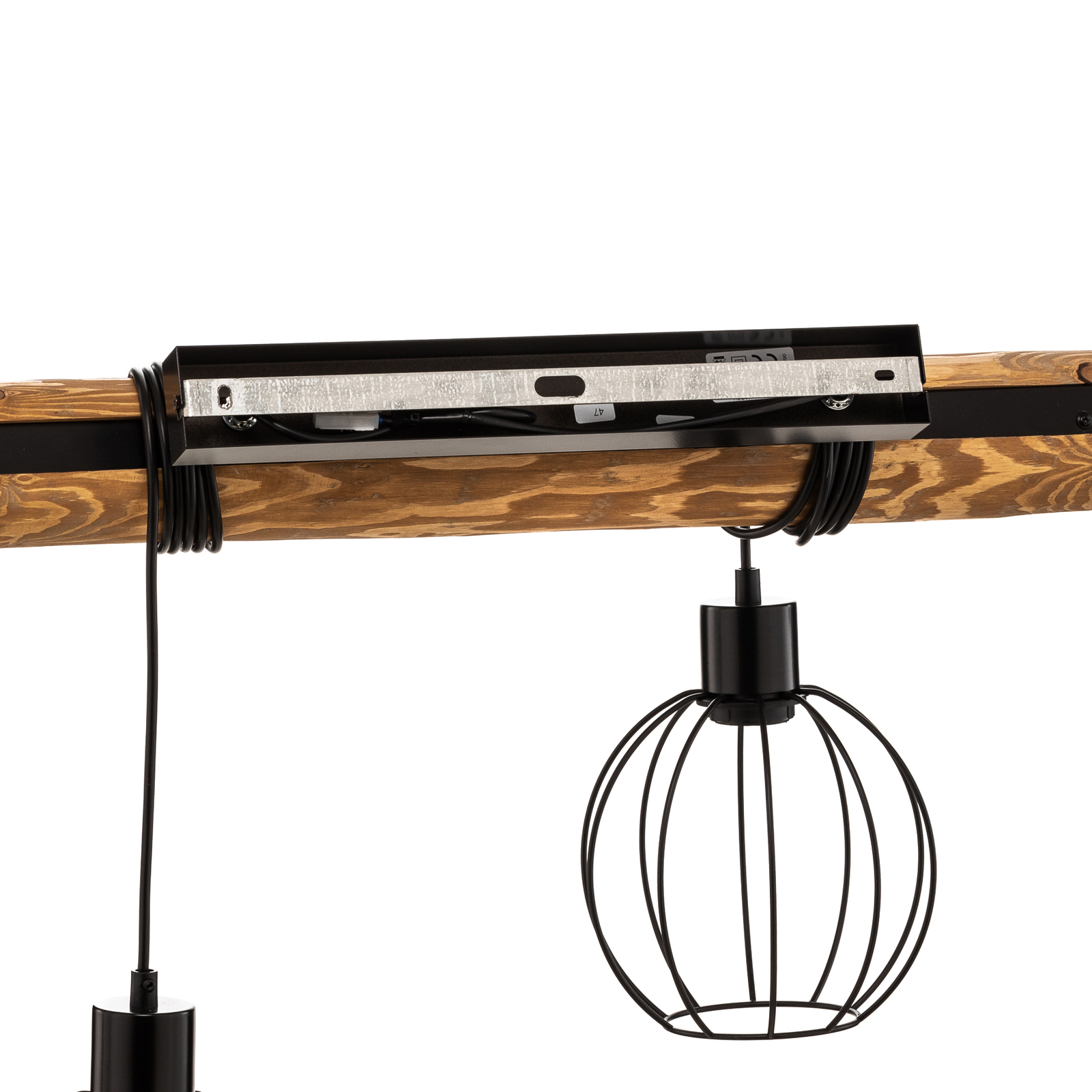 Plafondlamp Karou, 6-lamps, dennenhout, bruin