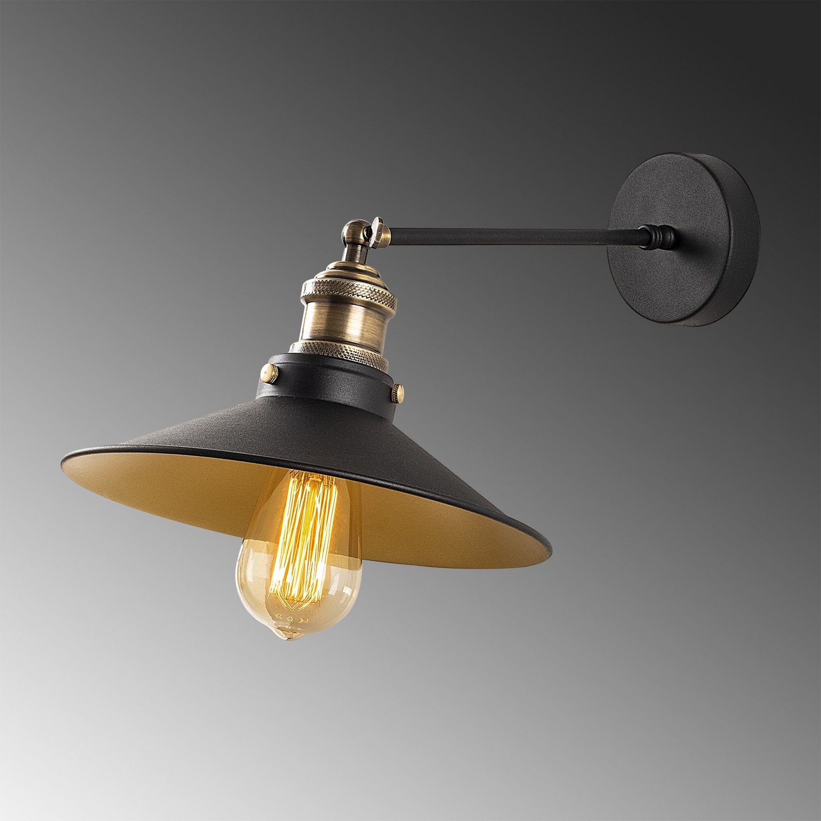 Applique Saglam, nero/oro, conica, altezza 20 cm, E27