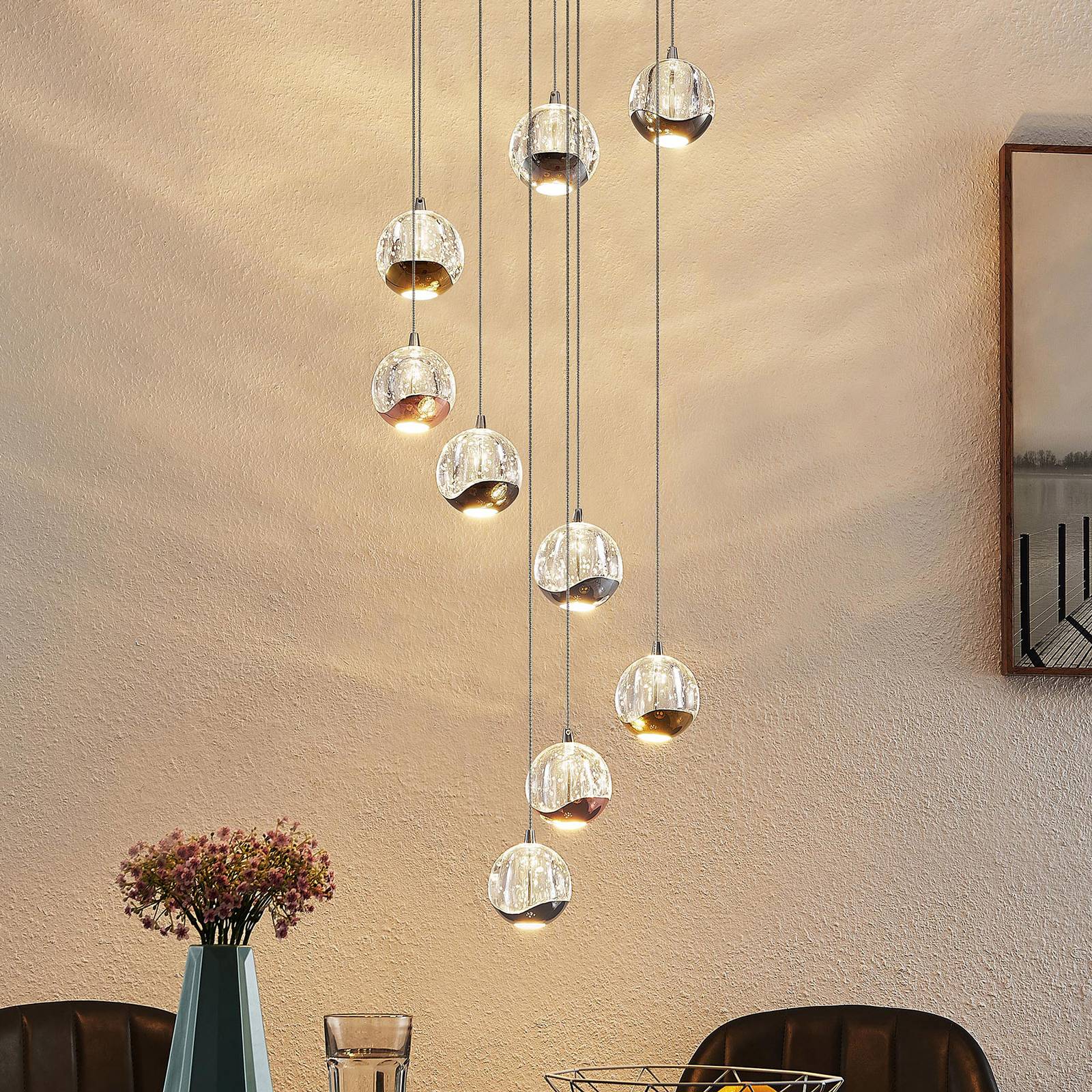 Lucande Meriton LED hanglamp, 9-lamps