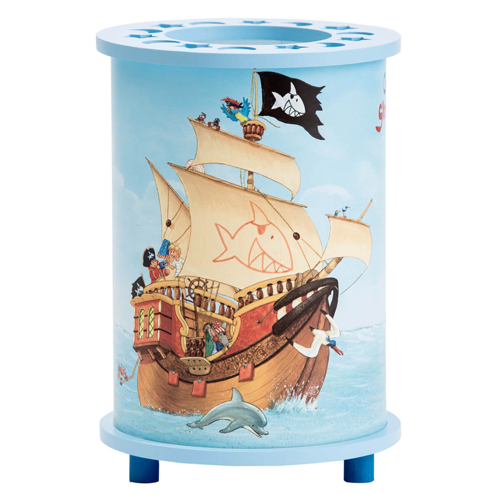 Elobra Children’s table lamp with a Capt'n Sharky motif, for Children's Room, plastic, wood, E14, 40 W, energy efficiency: A++, H: 25 cm