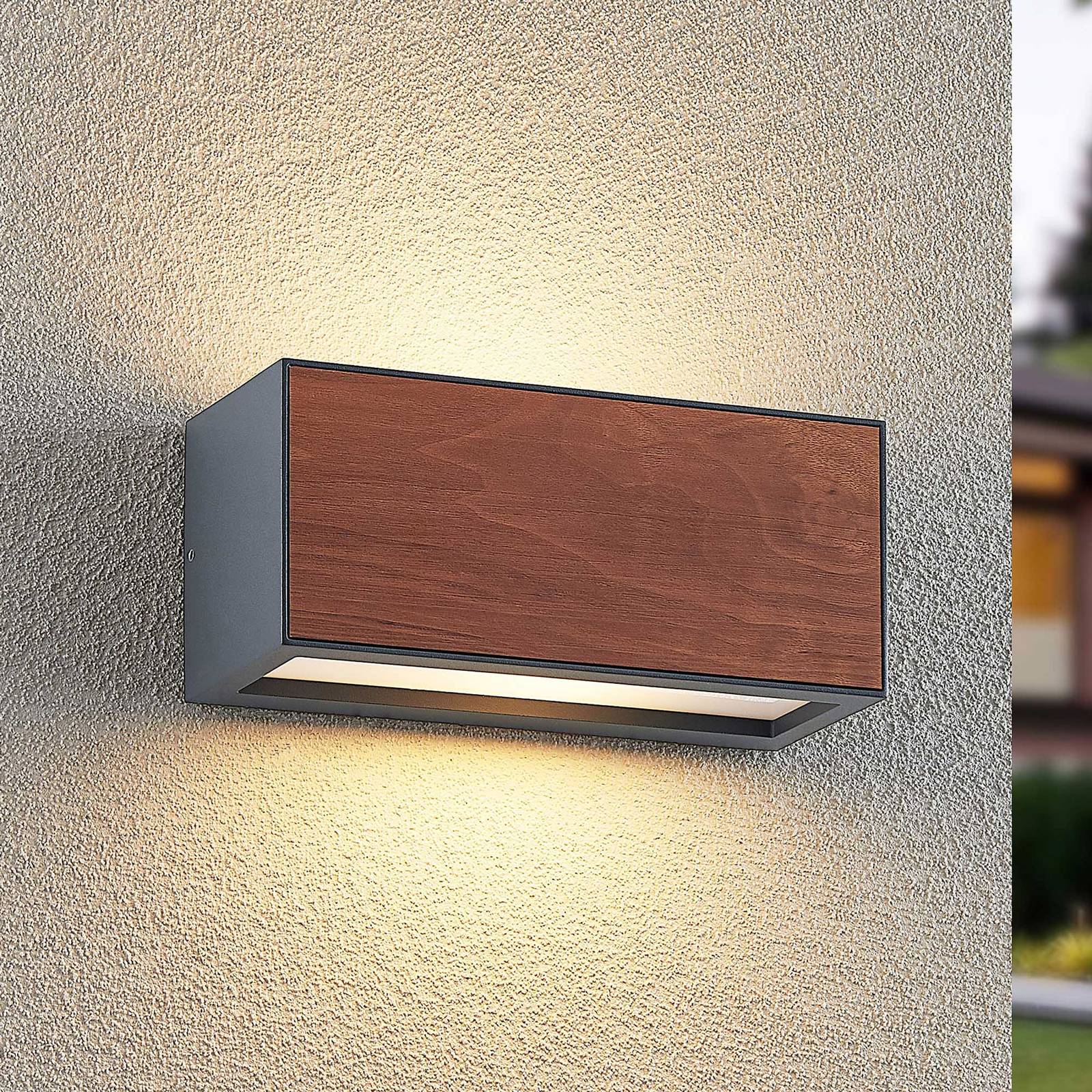 Zdjęcia - Naświetlacz LED / lampa zewnętrzna Lucande kinkiet zewnętrzny Lengo, E27, 25 cm, góra/dół, drewno 