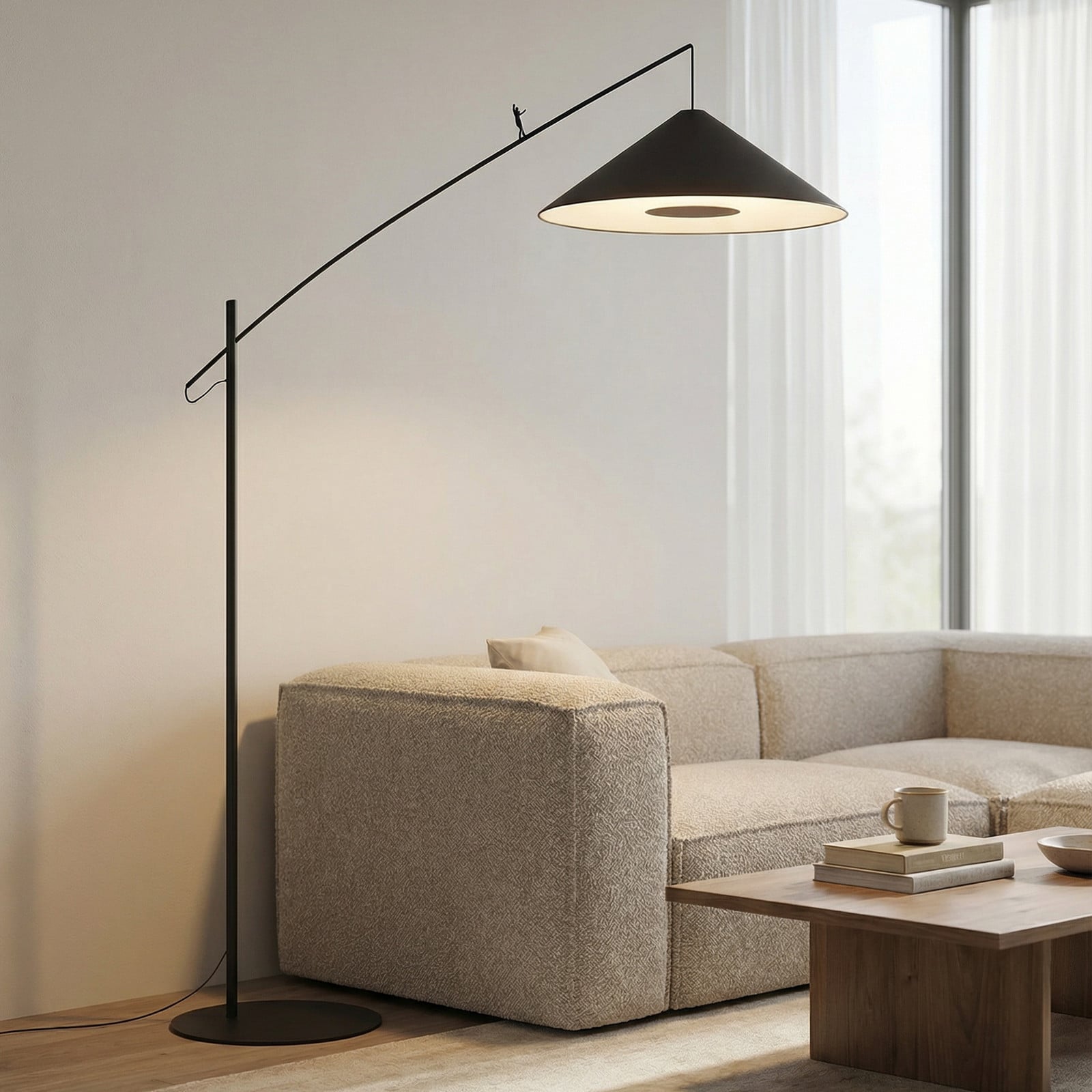 Euluna Lučna svjetiljka Poise, crna, čelik, tekstil, projekcija 260 cm - Dnevni boravak/blagovaonica - Moderan - Metal