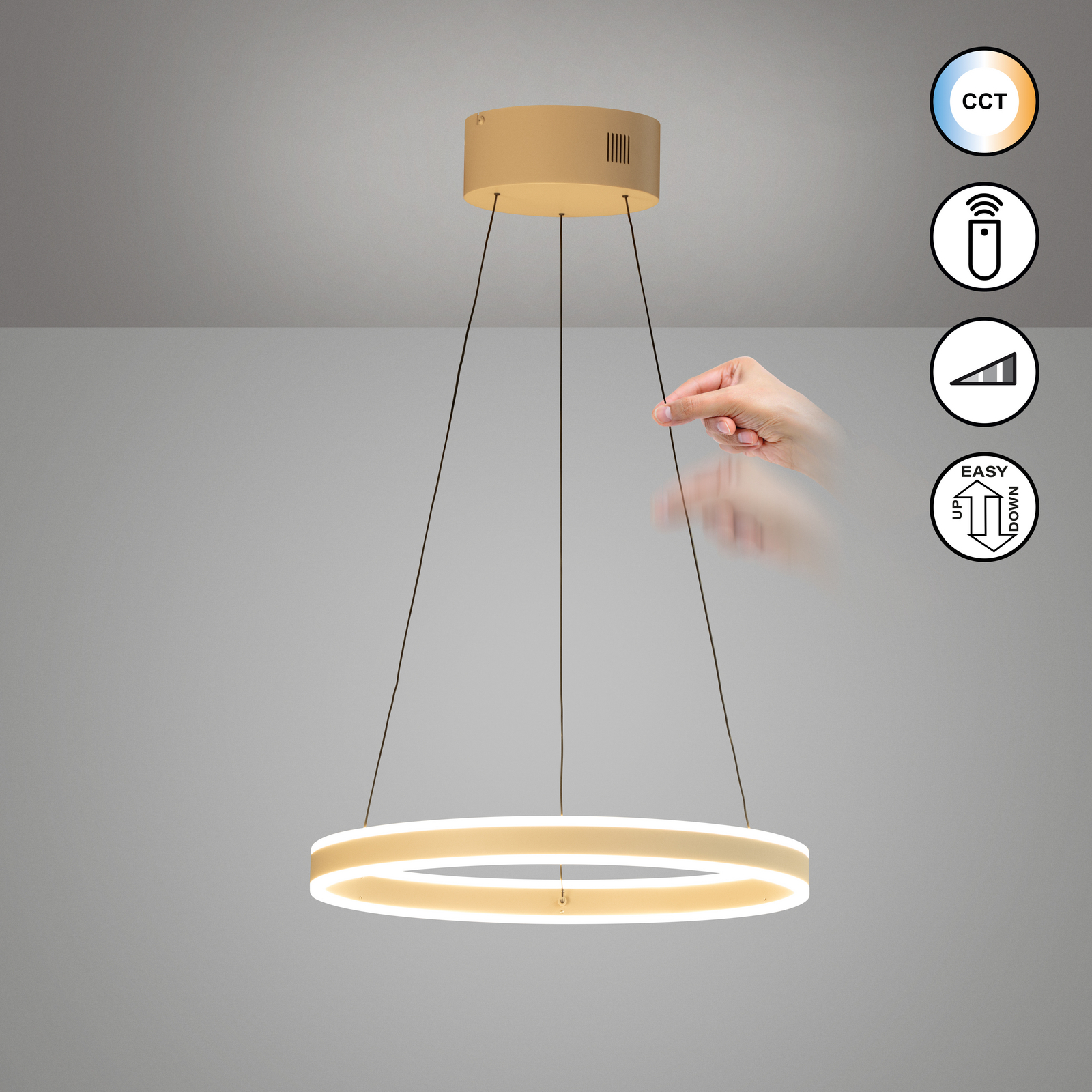 Żyrandol LED Silvio, Ø 50 cm, kolor piaskowy, metal, CCT,