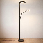 Candeeiro de pé LED Barrie com luz de leitura preta mate
