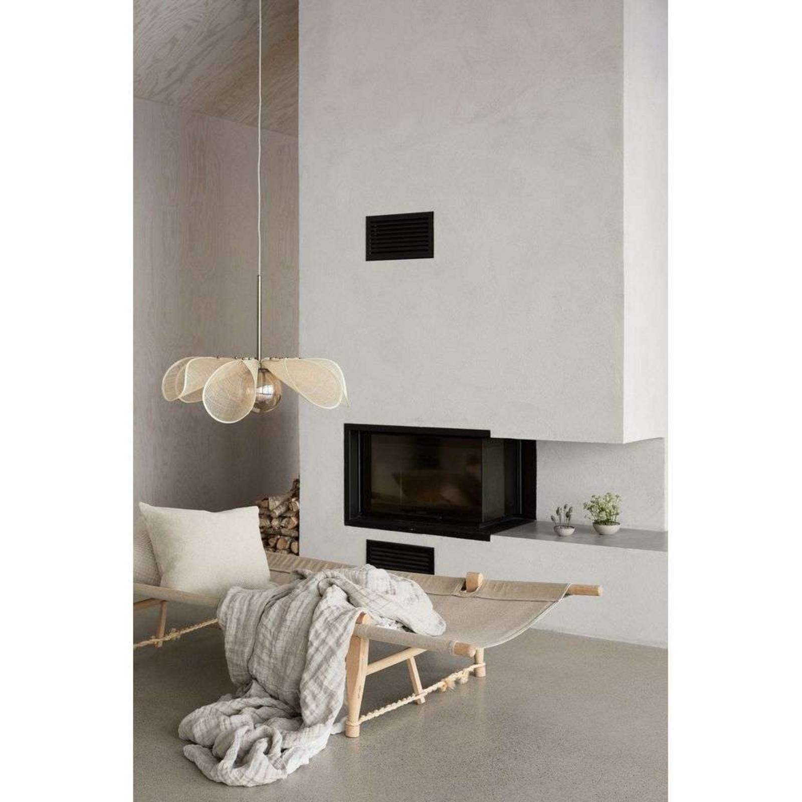Hängeleuchte Styrka, Ø 63 cm, messing/beige, Bananenfaser günstig online kaufen