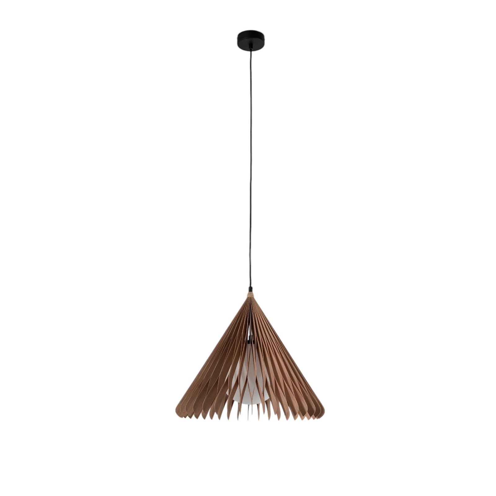 Hänglampa Nature Sun Glas XL, spetsig kon, Ø 48 cm, trä