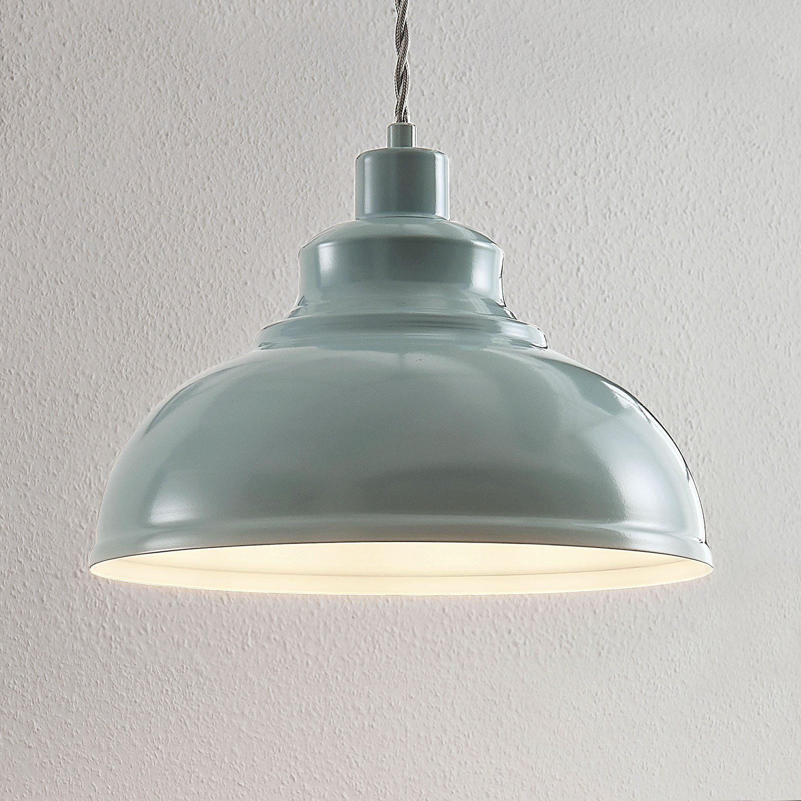 Vintage hanglamp Albertine, metaal, lichtblauw