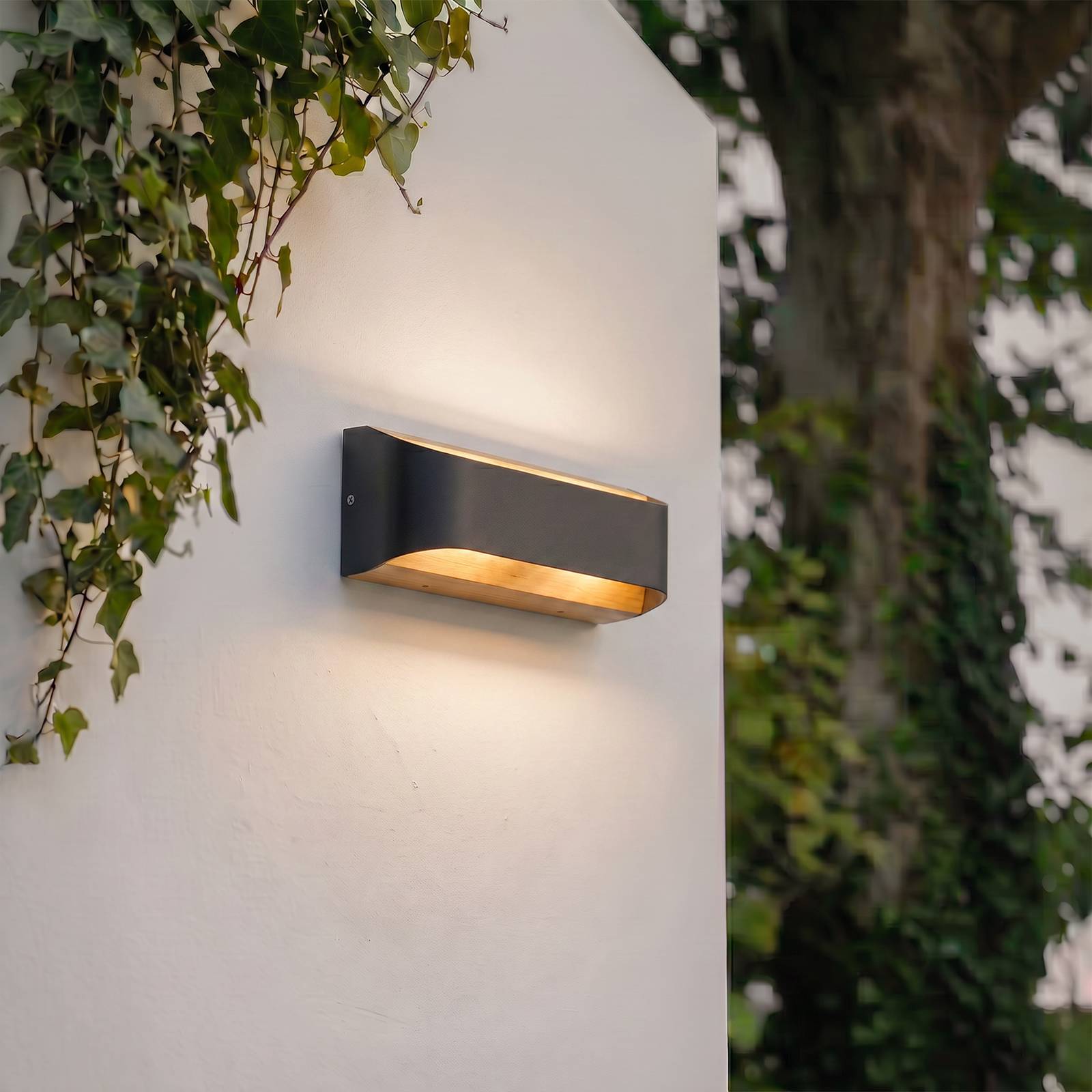 Lindby LED buiten wandlamp Lenore, zwart, metaal, 36,5 cm