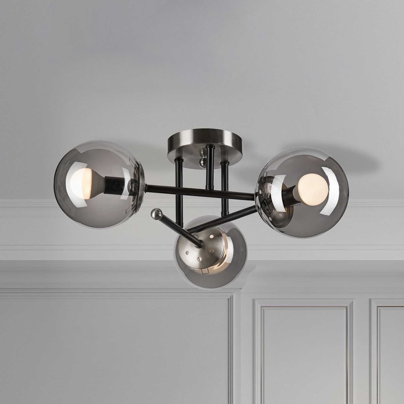 Deckenleuchte Malena, Ø 19 cm, rauchgrau, Glas/Metall 3-flg.