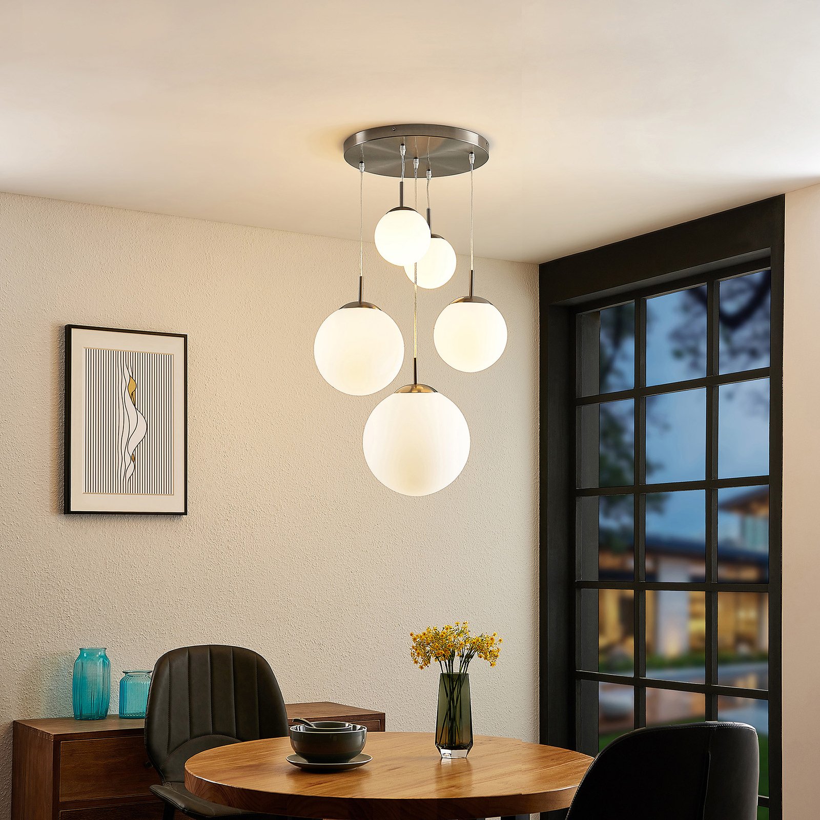 Heleska 5 Round Candeeiro Suspenso Opal/Nickel - Lindby