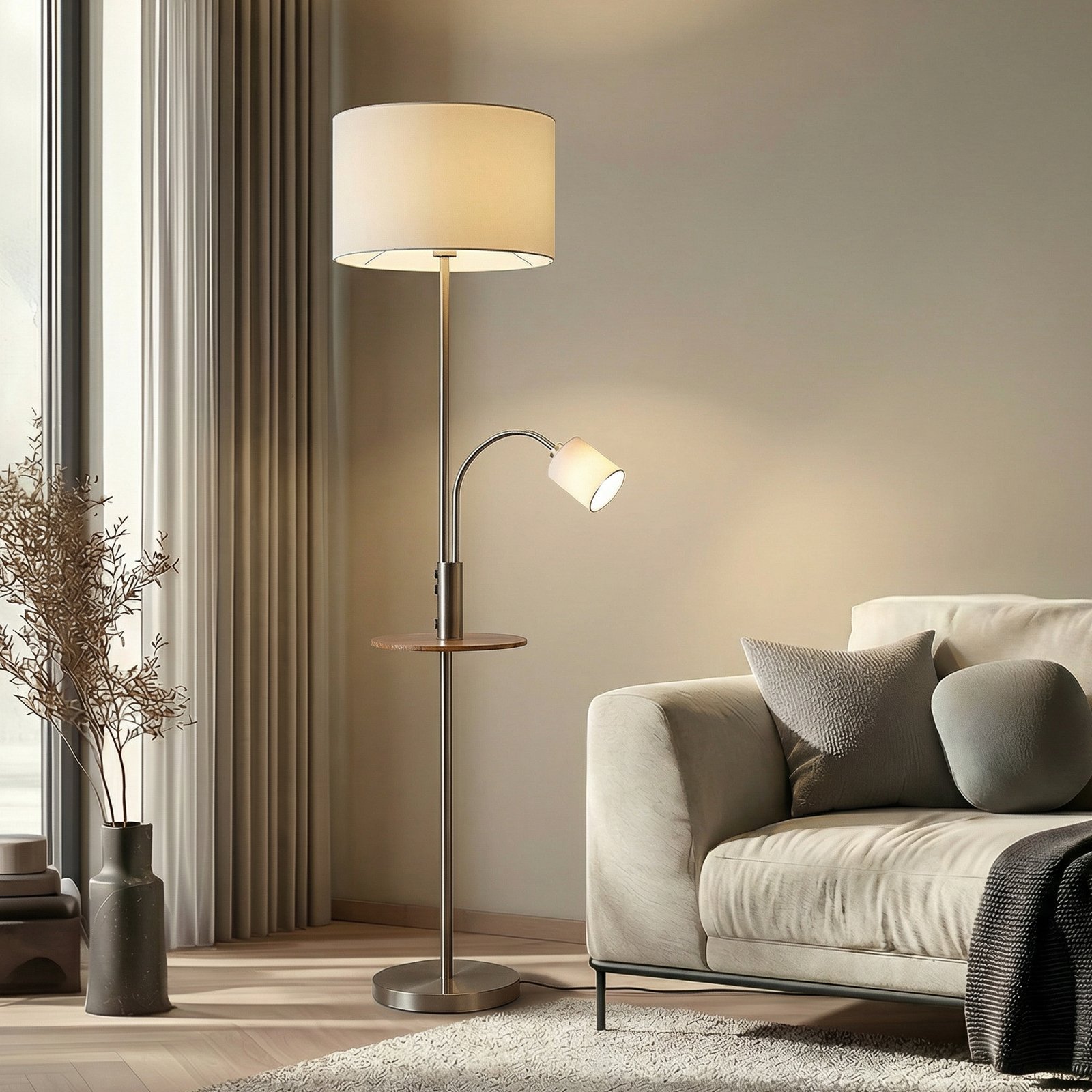 Aovan Vloerlamp w/USB Nickel - Lindby