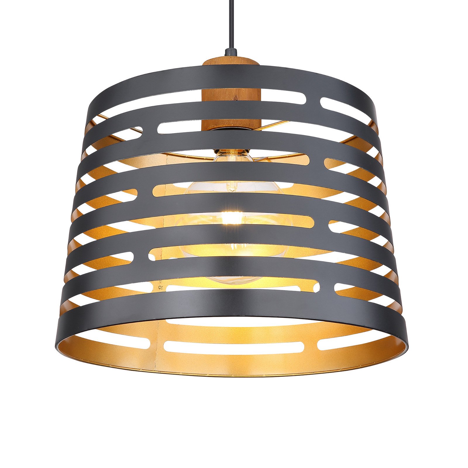 Globo Lampă suspendată Ablona Ø 35 cm negru/auriu metal - Camera de zi / sufragerie - Modern - negru mat auriu lemn deschis