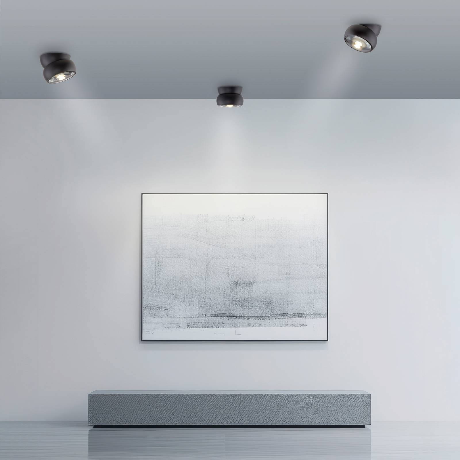PURE reflektor sufitowy LED Move, czarny, Ø 12 cm, metal/szkło
